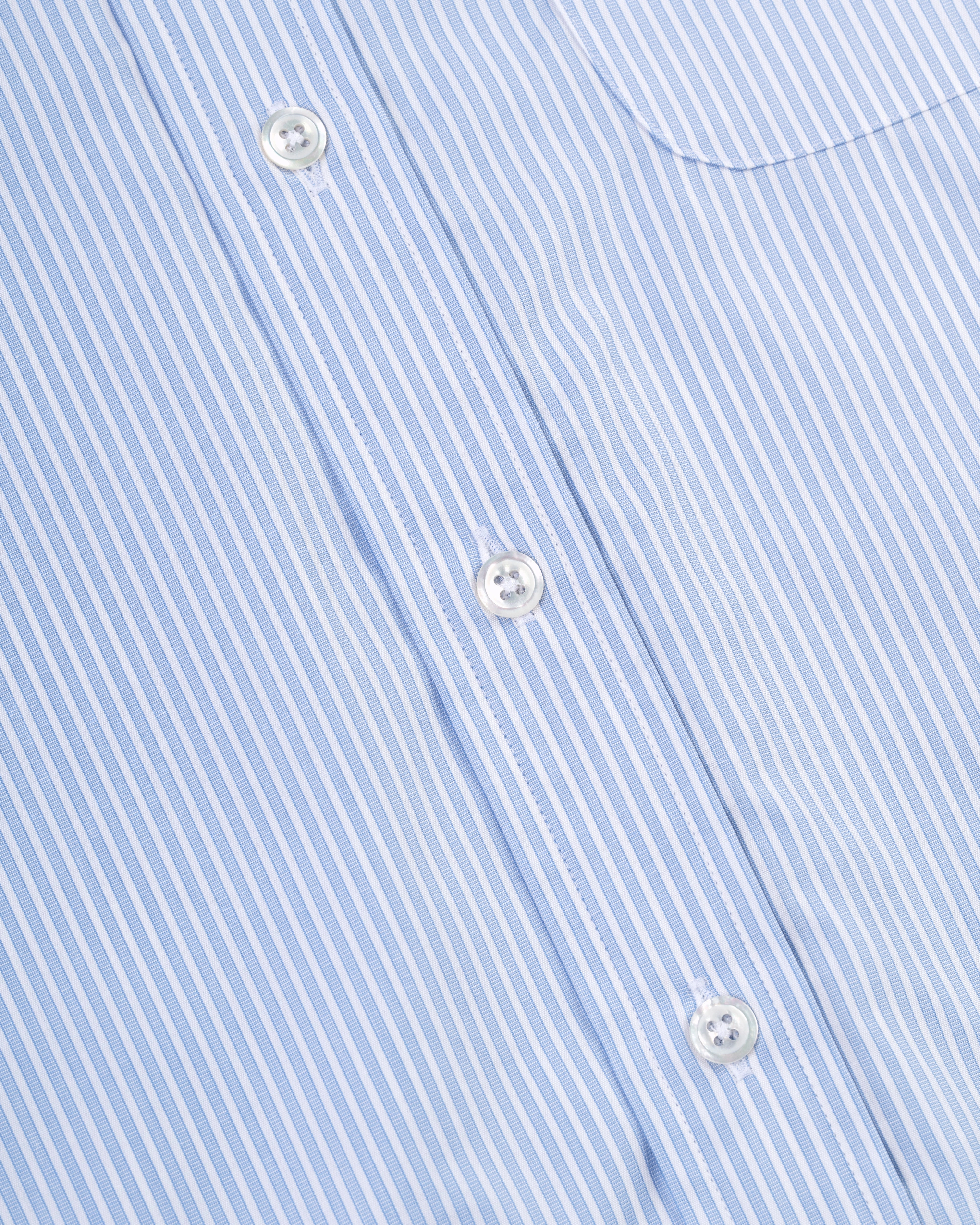 Made-in-USA Thomas Mason Blue End-on-End Stripe Button Down Shirt - Regular Fit Tailored Cuffs