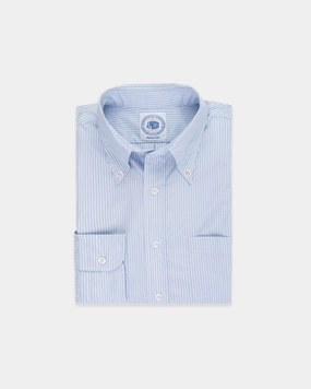 Wrinkle Free Care Minimalist Aesthetic Made-in-USA Thomas Mason Blue End-on-End Stripe Button Down Shirt - Regular Fit