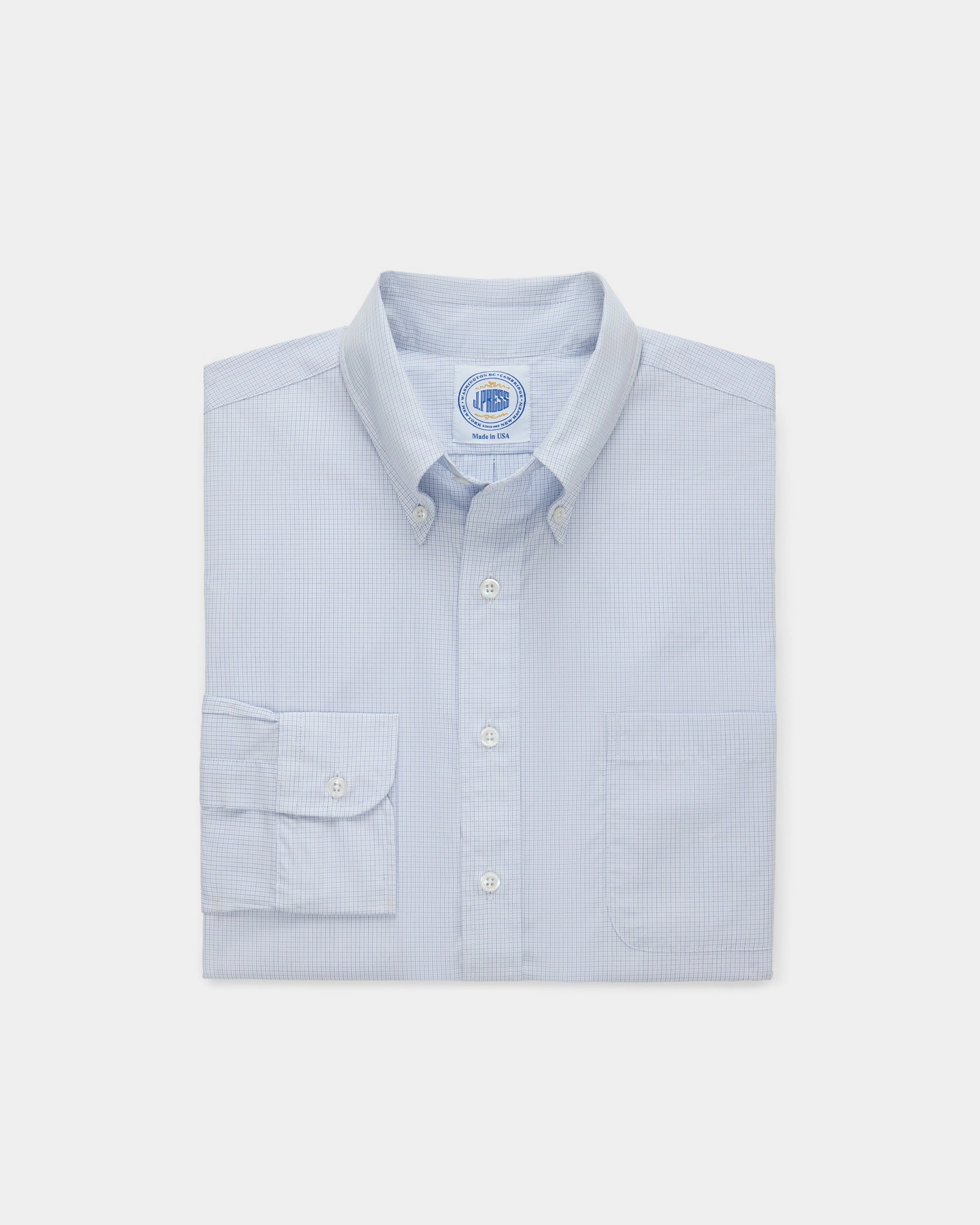 Travel Friendly Made-in-USA Thomas Mason Blue Mini Tattersall Button Down Shirt - Regular Fit
