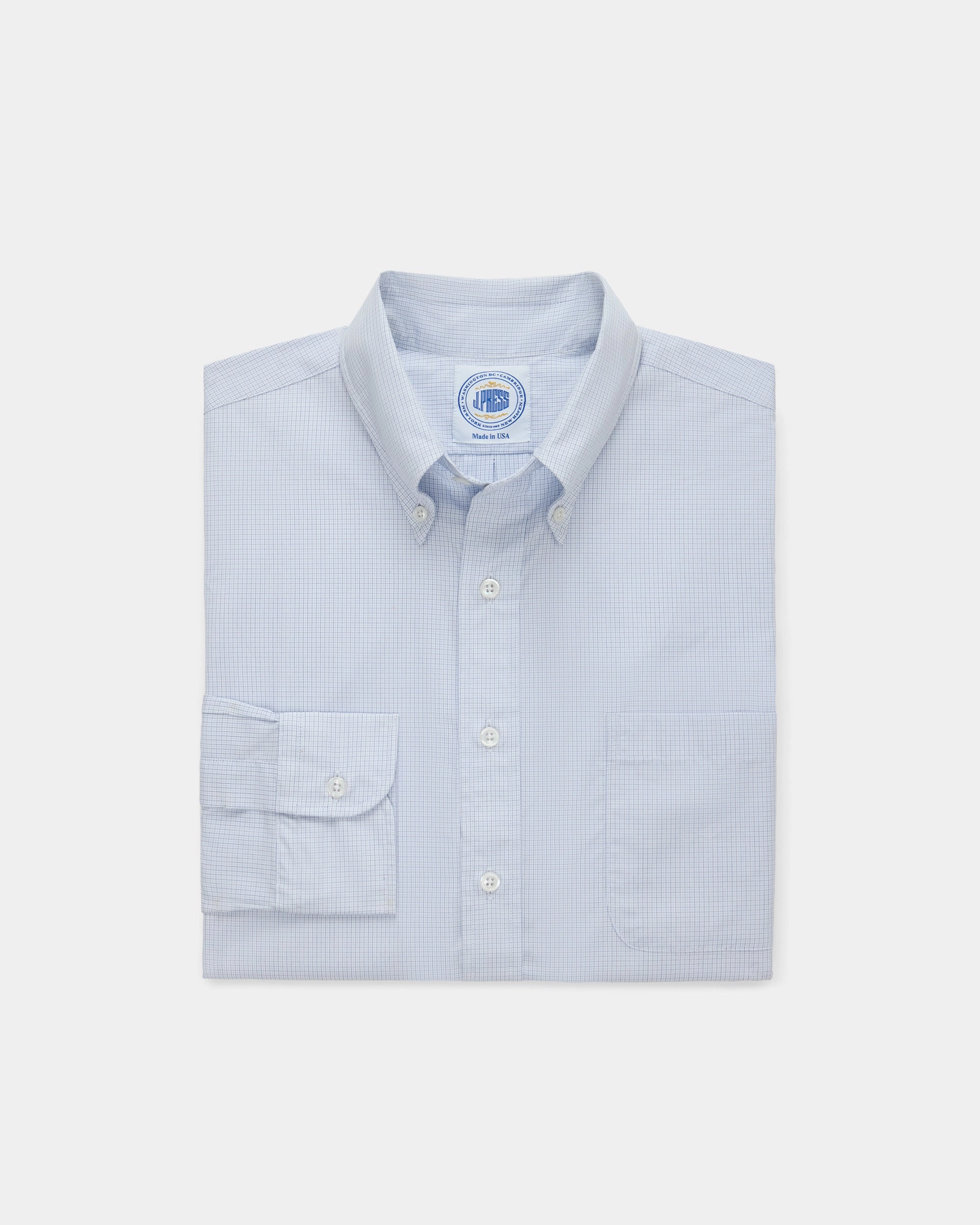 Chic Look Travel Essential Made-in-USA Thomas Mason Blue Mini Tattersall Button Down Shirt - Regular Fit
