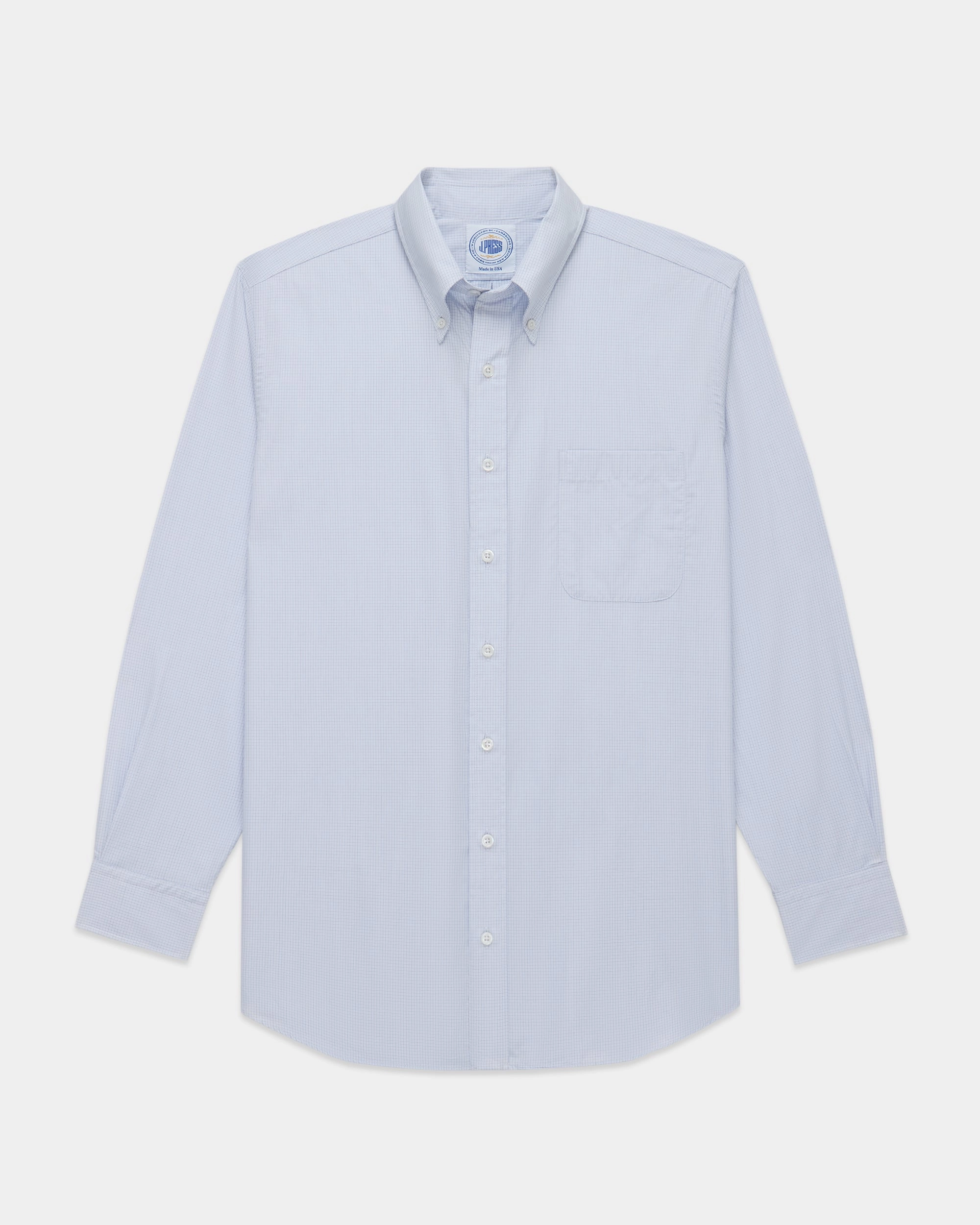 Made-in-USA Thomas Mason Blue Mini Tattersall Button Down Shirt - Regular Fit Seamless construction Athleisure Trend