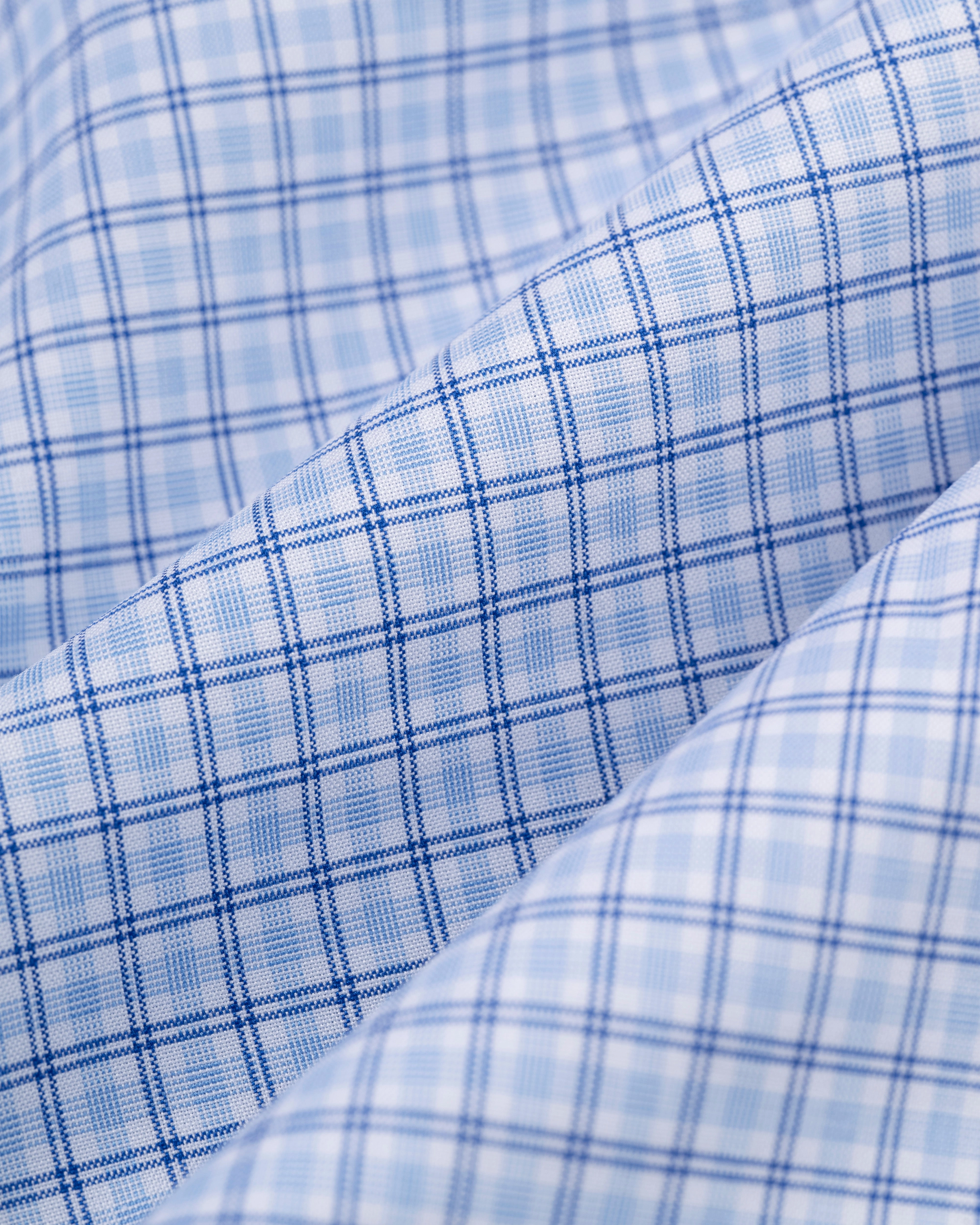 Made-in-USA Thomas Mason Navy & Light Blue Check Button Down Shirt - Regular Fit Edgy Design Anti Static Lining
