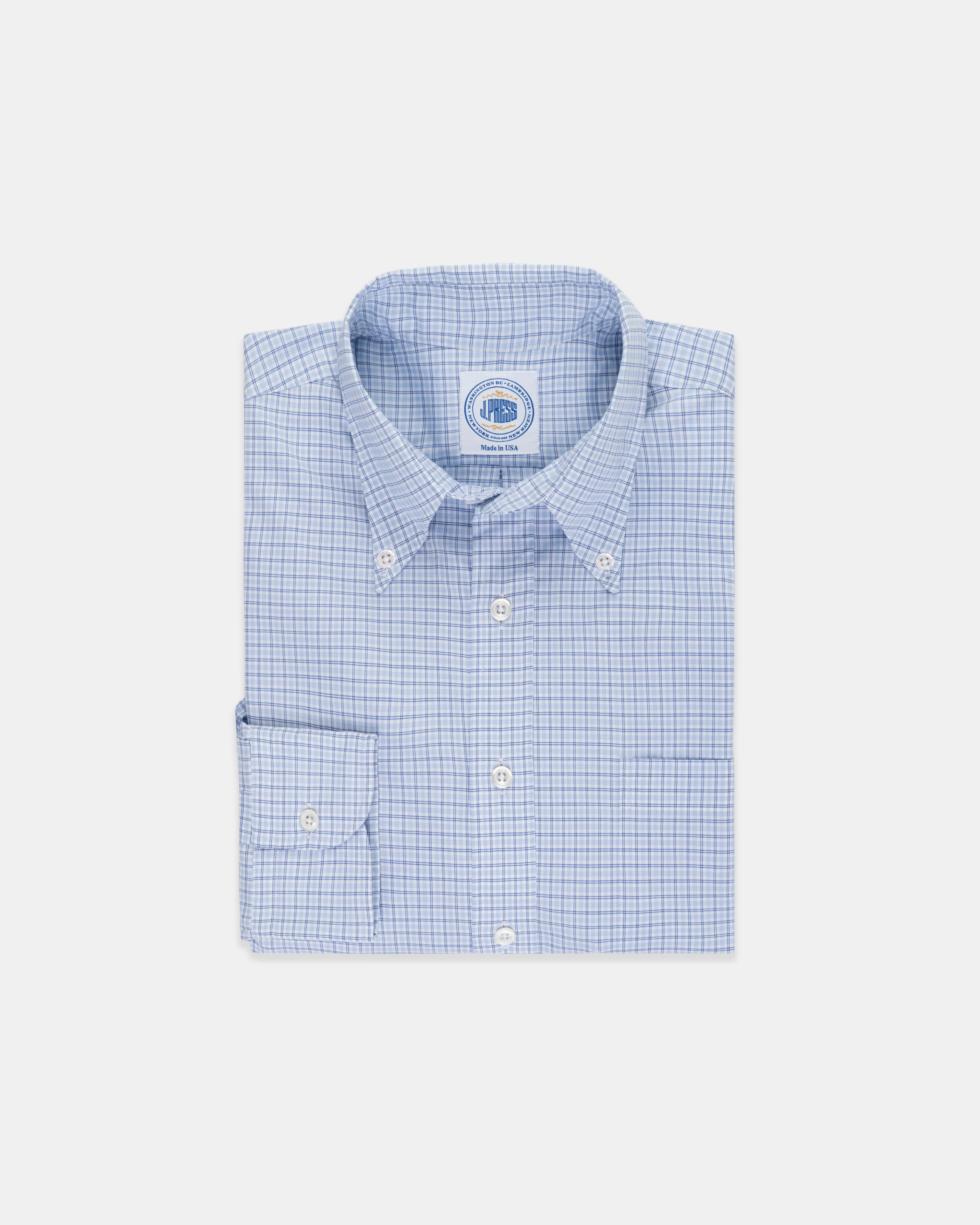Made-in-USA Thomas Mason Navy & Light Blue Check Button Down Shirt - Regular Fit High-End Fabric