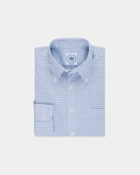 Non Iron Material Mature appeal Made-in-USA Thomas Mason Navy & Light Blue Check Button Down Shirt - Regular Fit