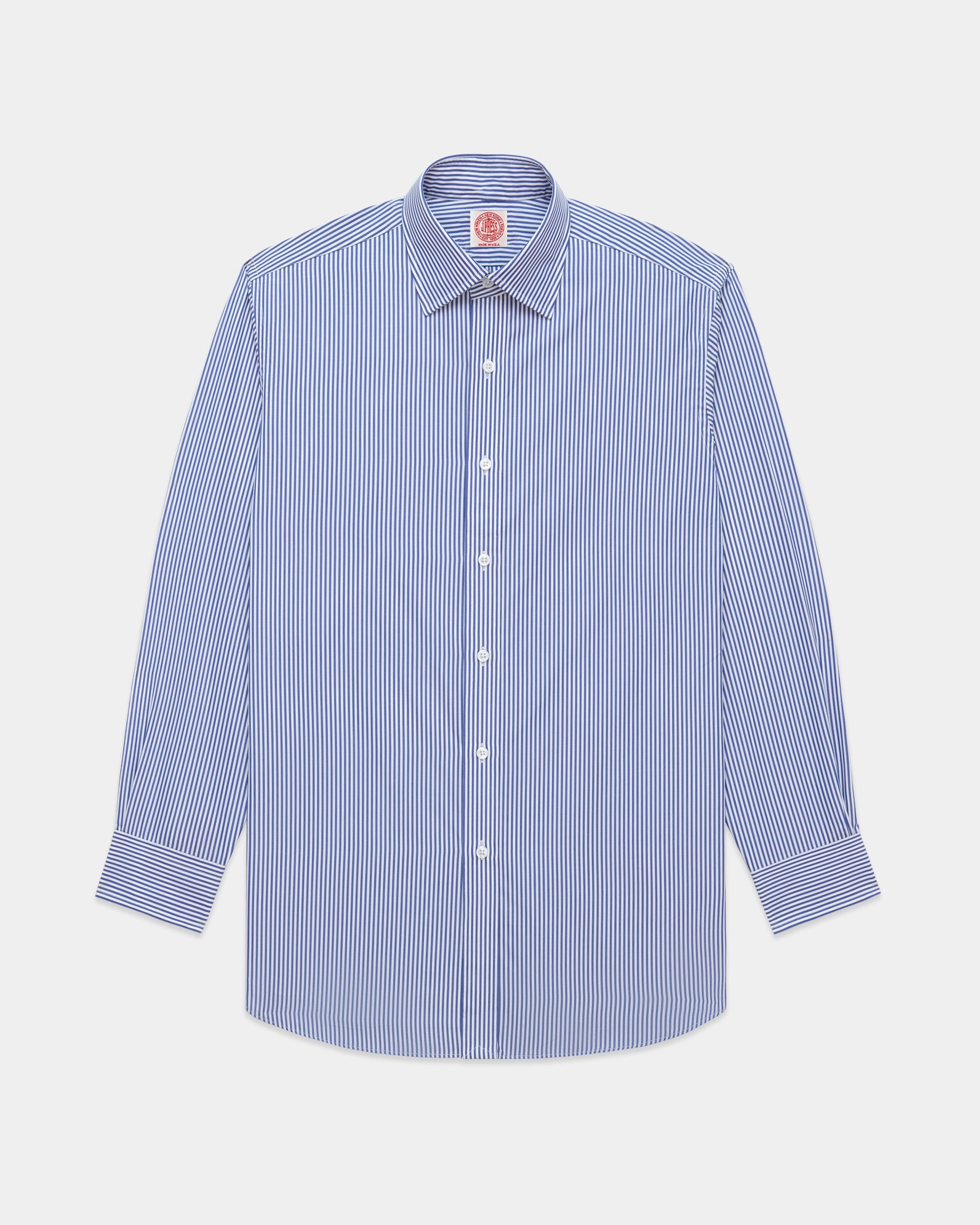 Networking Session Made-in-USA Thomas Mason Navy Bengal Stripe Spread Collar Dress Shirt - Regular Fit
