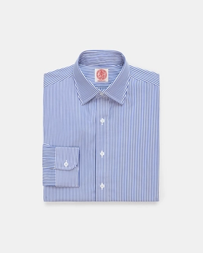 Mountain Escape Snag Resistant Fabric Made-in-USA Thomas Mason Navy Bengal Stripe Spread Collar Dress Shirt - Regular Fit
