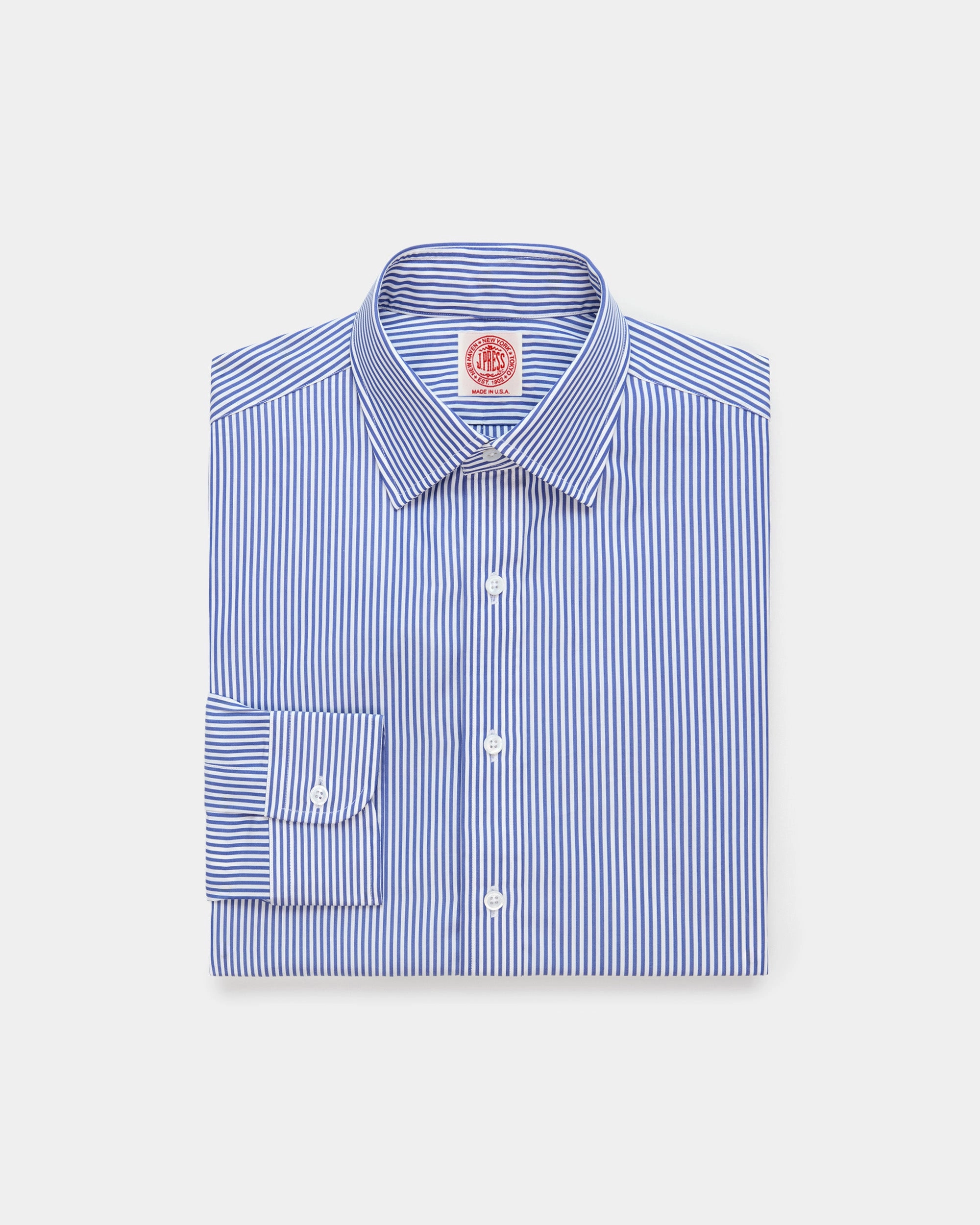 Mountain Escape Snag Resistant Fabric Made-in-USA Thomas Mason Navy Bengal Stripe Spread Collar Dress Shirt - Regular Fit