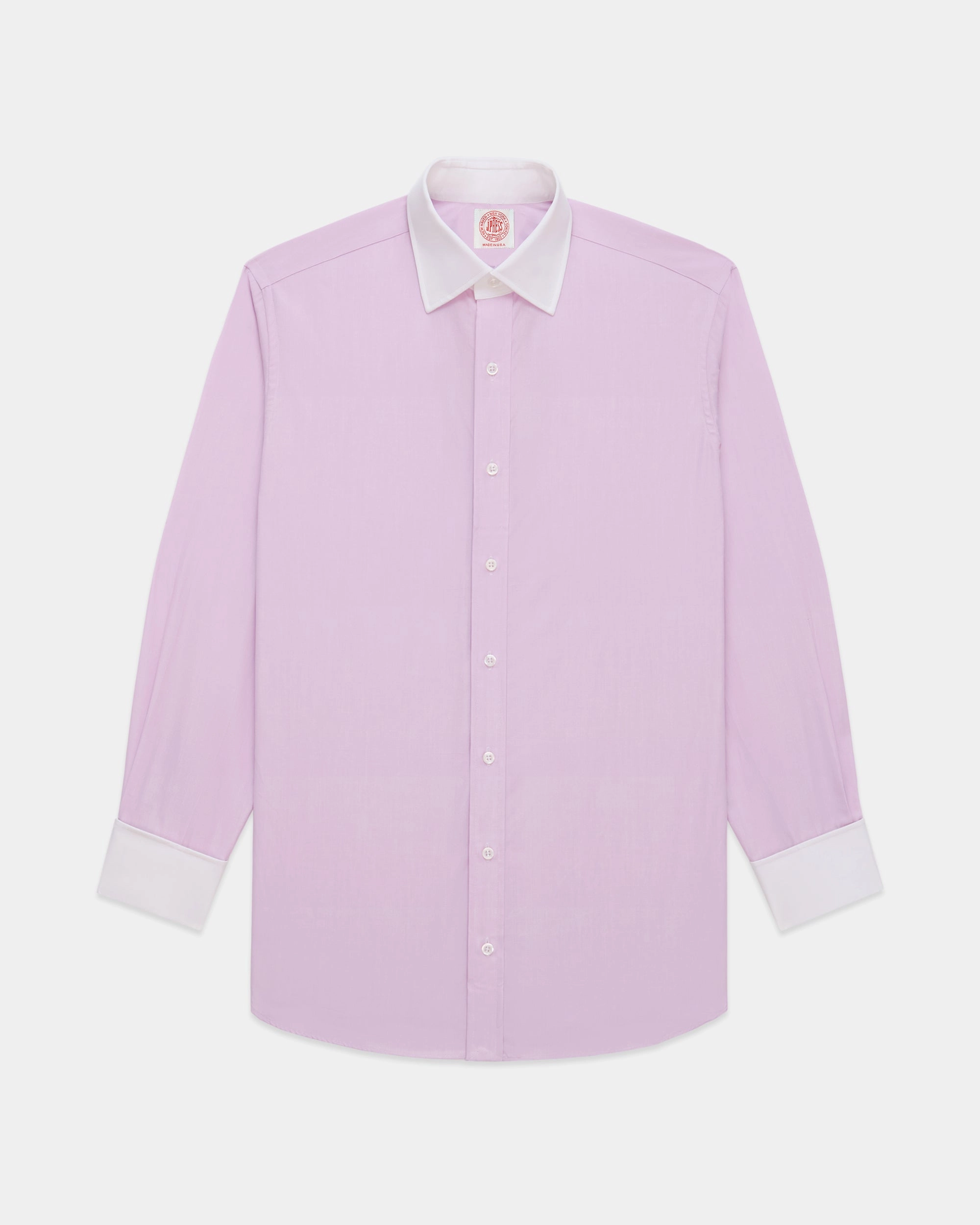 Subtle pattern Double Stitched Hems Made-in-USA Thomas Mason Pink Contrast Collar French Cuff Dress Shirt - Regular Fit