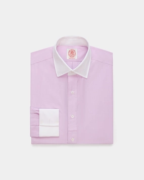 All-Purpose Wear Hooded Option Made-in-USA Thomas Mason Pink Contrast Collar French Cuff Dress Shirt - Regular Fit