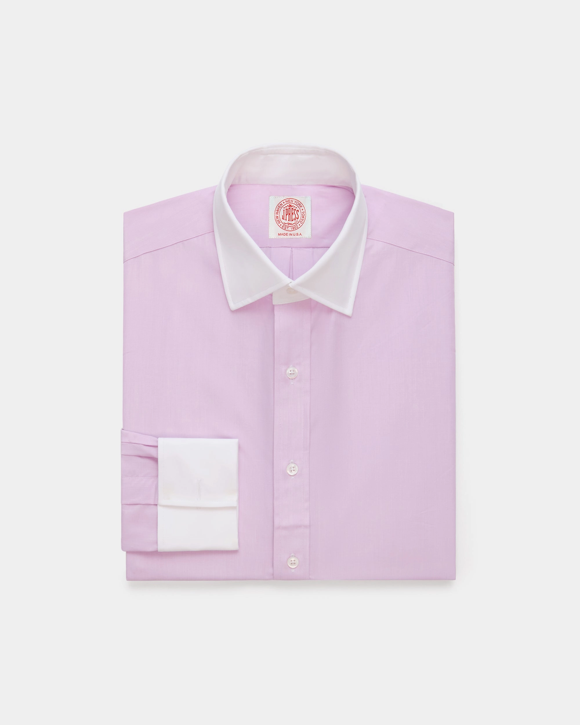 All-Purpose Wear Hooded Option Made-in-USA Thomas Mason Pink Contrast Collar French Cuff Dress Shirt - Regular Fit
