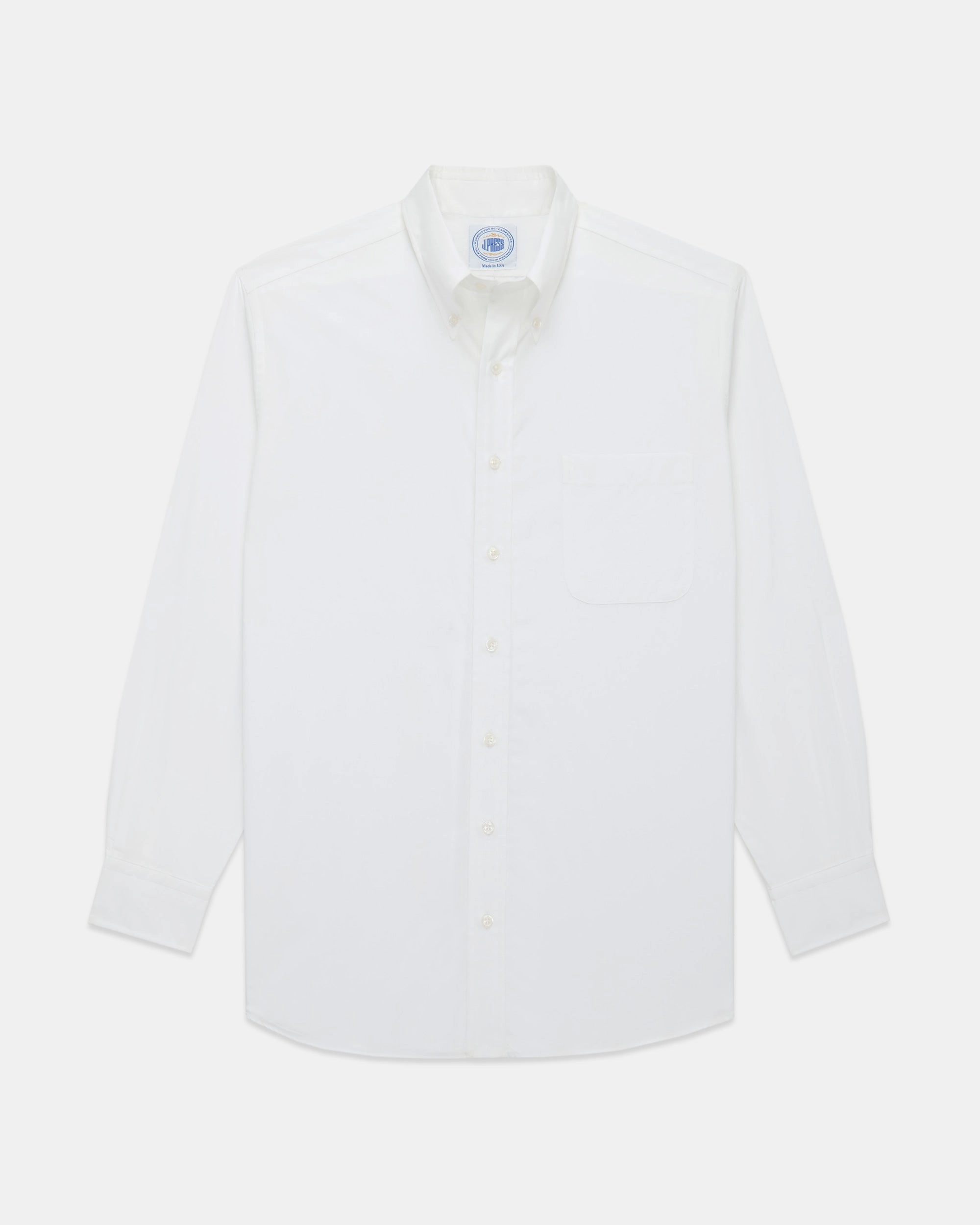Made-in-USA Thomas Mason Solid White Broadcloth Button Down Shirt - Regular Fit handmade touch Smooth Cotton Blend