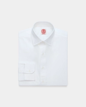 Workwear Ready Made-in-USA Thomas Mason Solid White Spread Collar Dress Shirt - Regular Fit