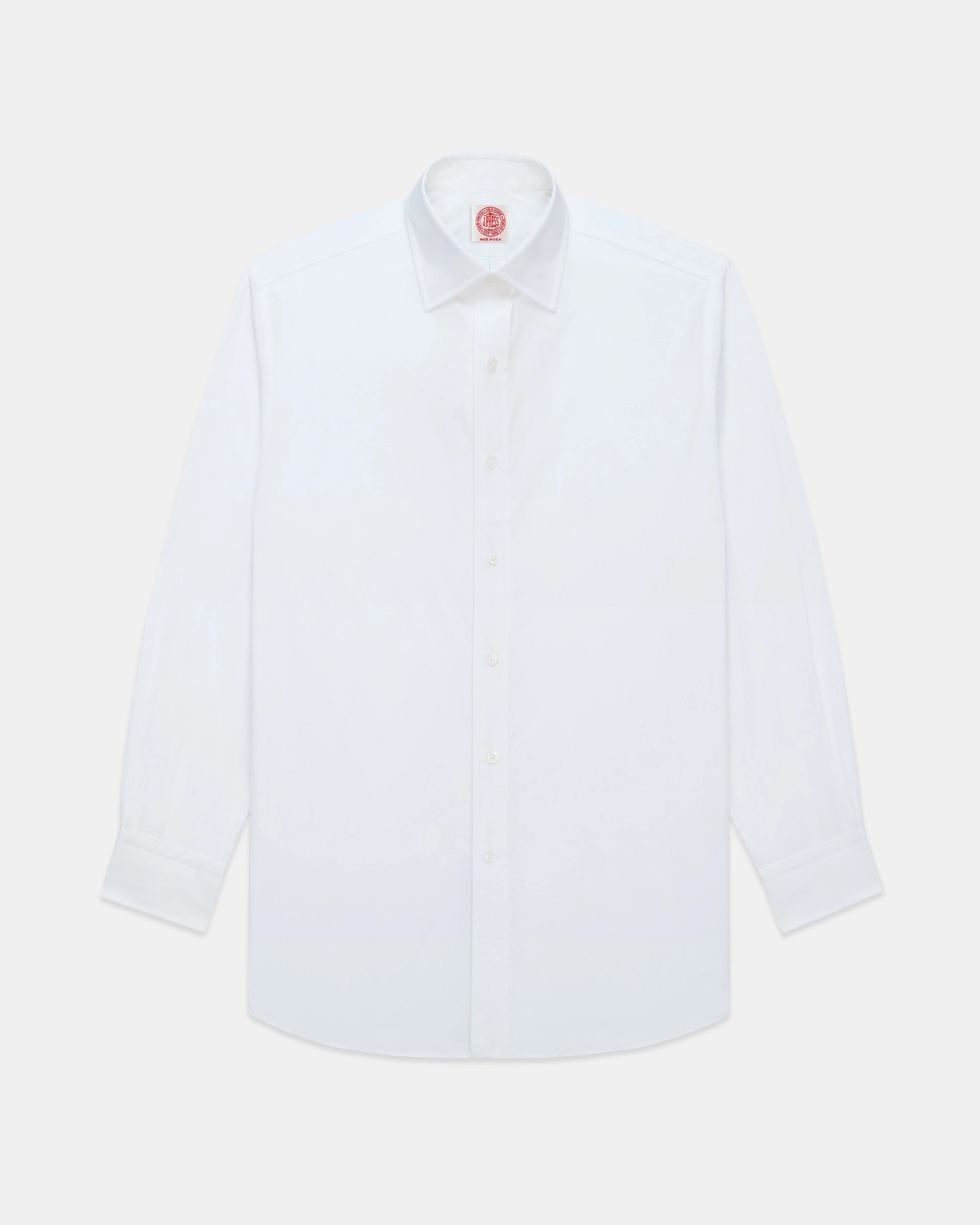 Breathable Cotton Made-in-USA Thomas Mason Solid White Spread Collar Dress Shirt - Regular Fit