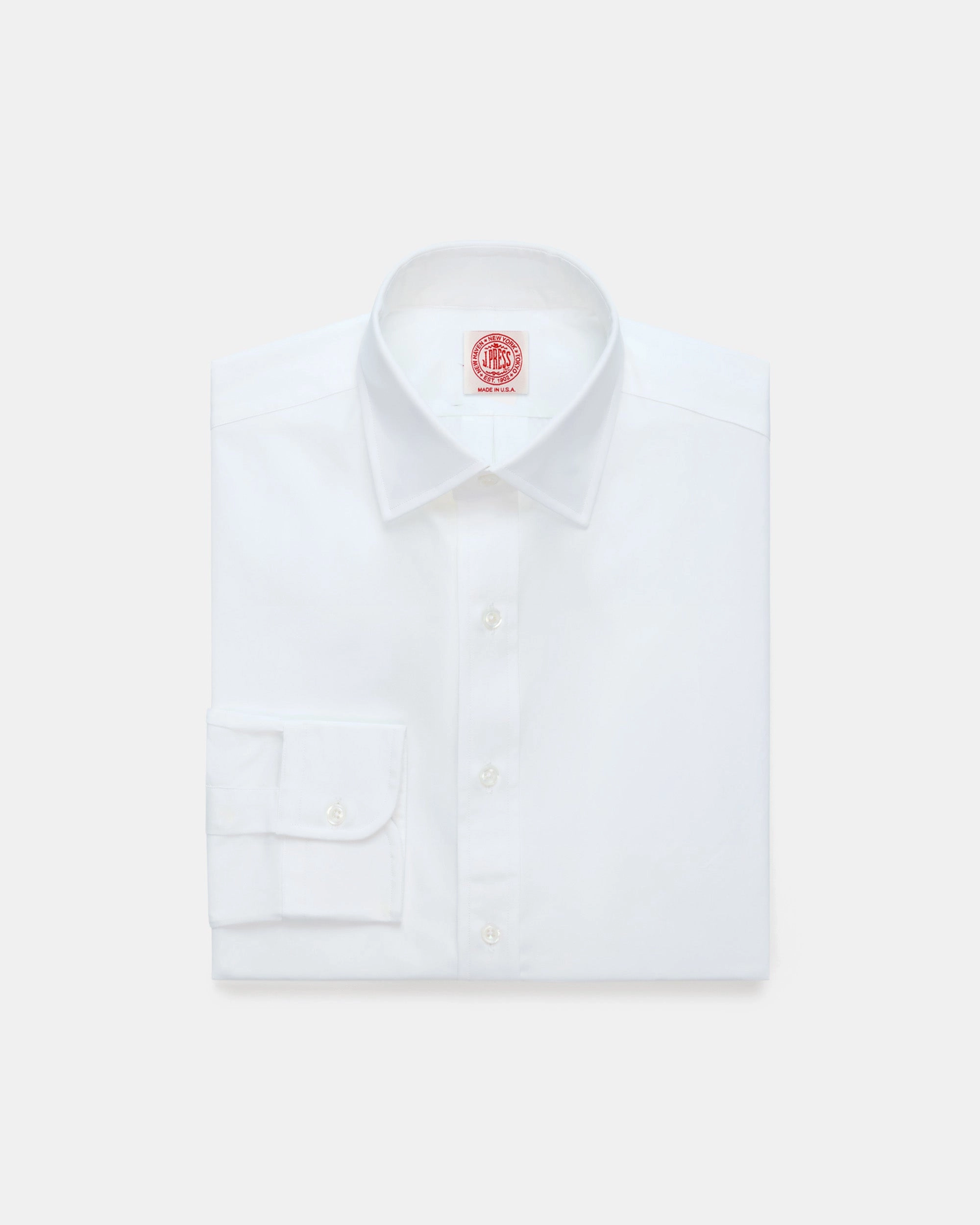 Workwear Ready Made-in-USA Thomas Mason Solid White Spread Collar Dress Shirt - Regular Fit