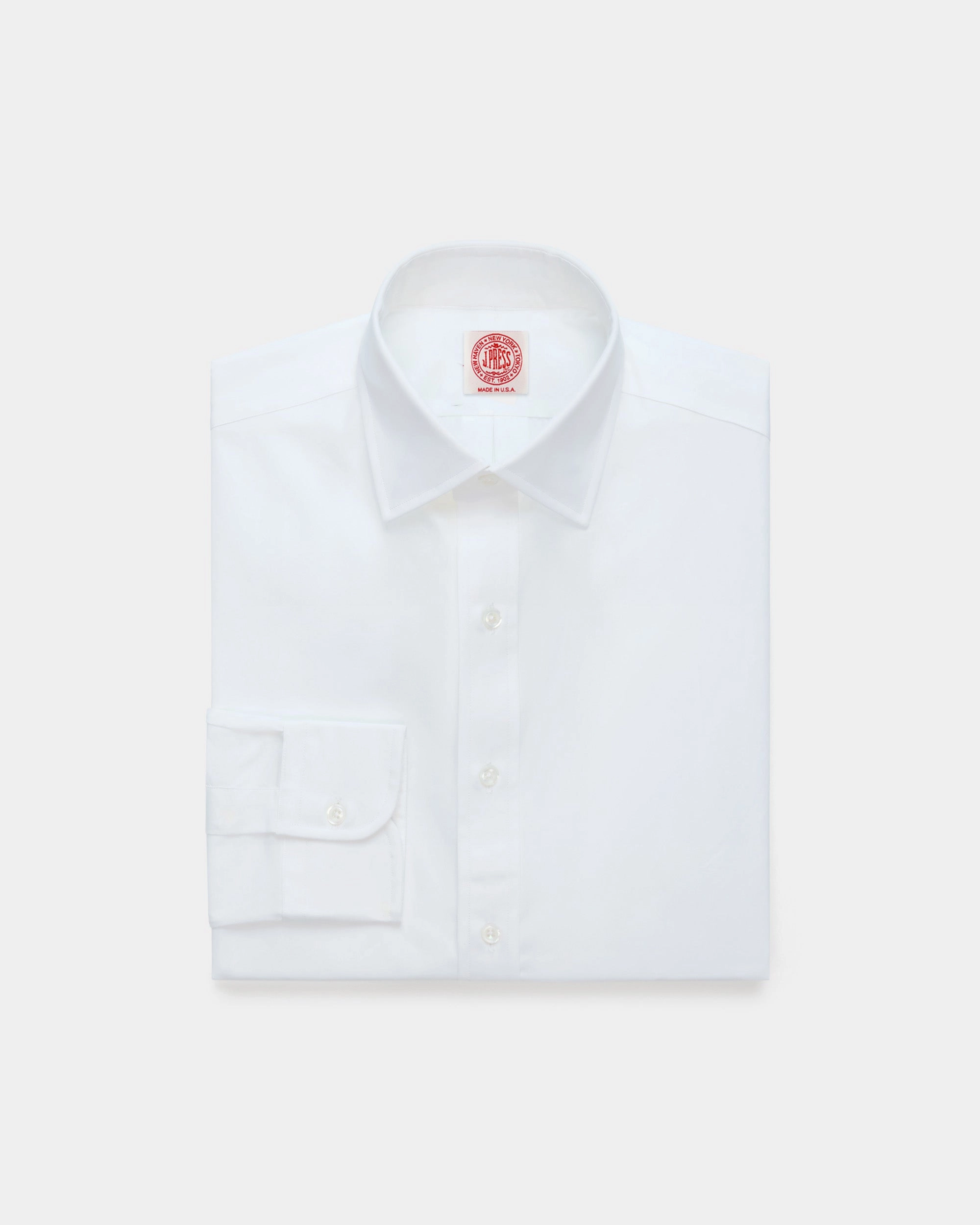 Made-in-USA Thomas Mason Solid White Spread Collar Dress Shirt - Regular Fit Tagless label natural fiber
