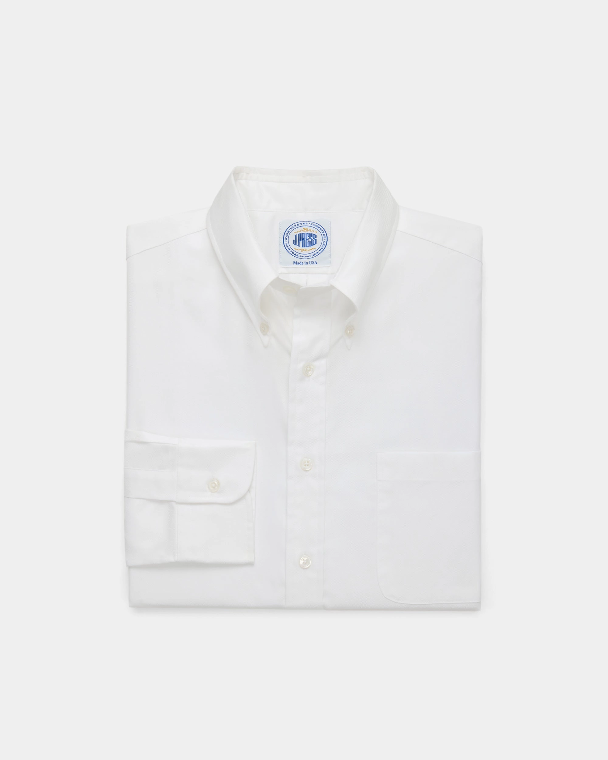 Made-in-USA Thomas Mason White Royal Oxford Button Down Shirt - Regular Fit High-End Fashion Subtle design