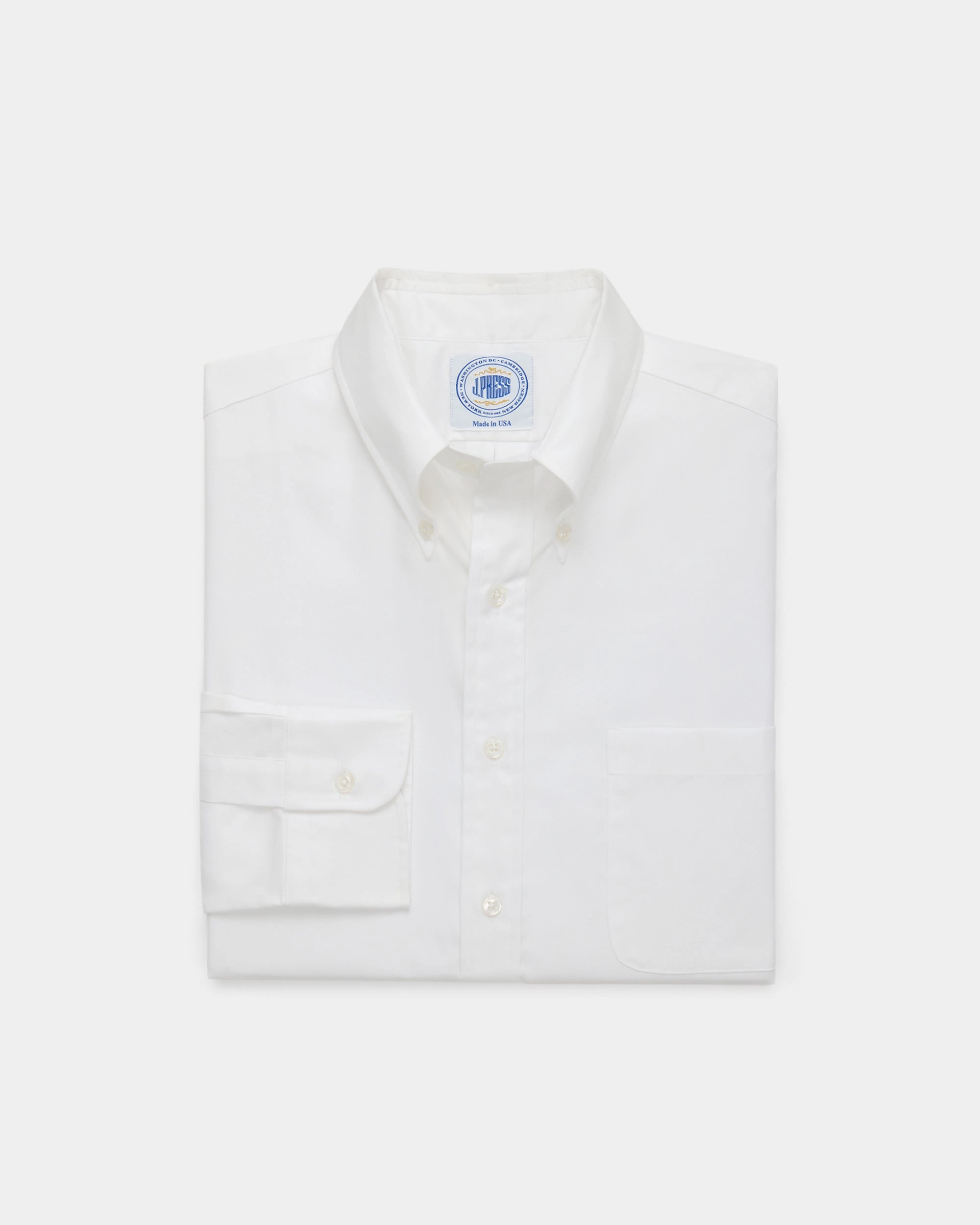Made-in-USA Thomas Mason White Royal Oxford Button Down Shirt - Regular Fit Tailored Style Structured Collar