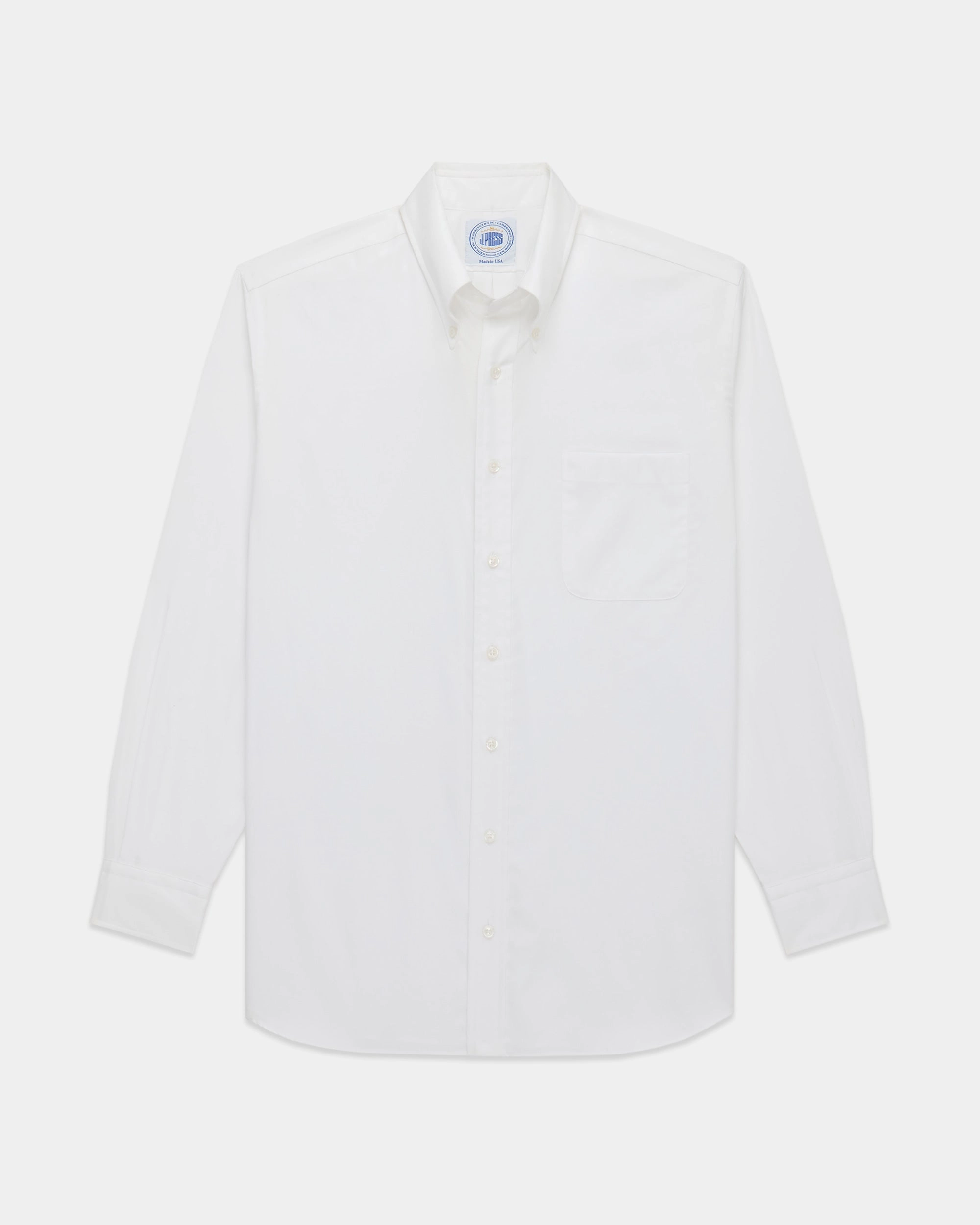 Made-in-USA Thomas Mason White Royal Oxford Button Down Shirt - Regular Fit Lakeside Relaxation Short Sleeve