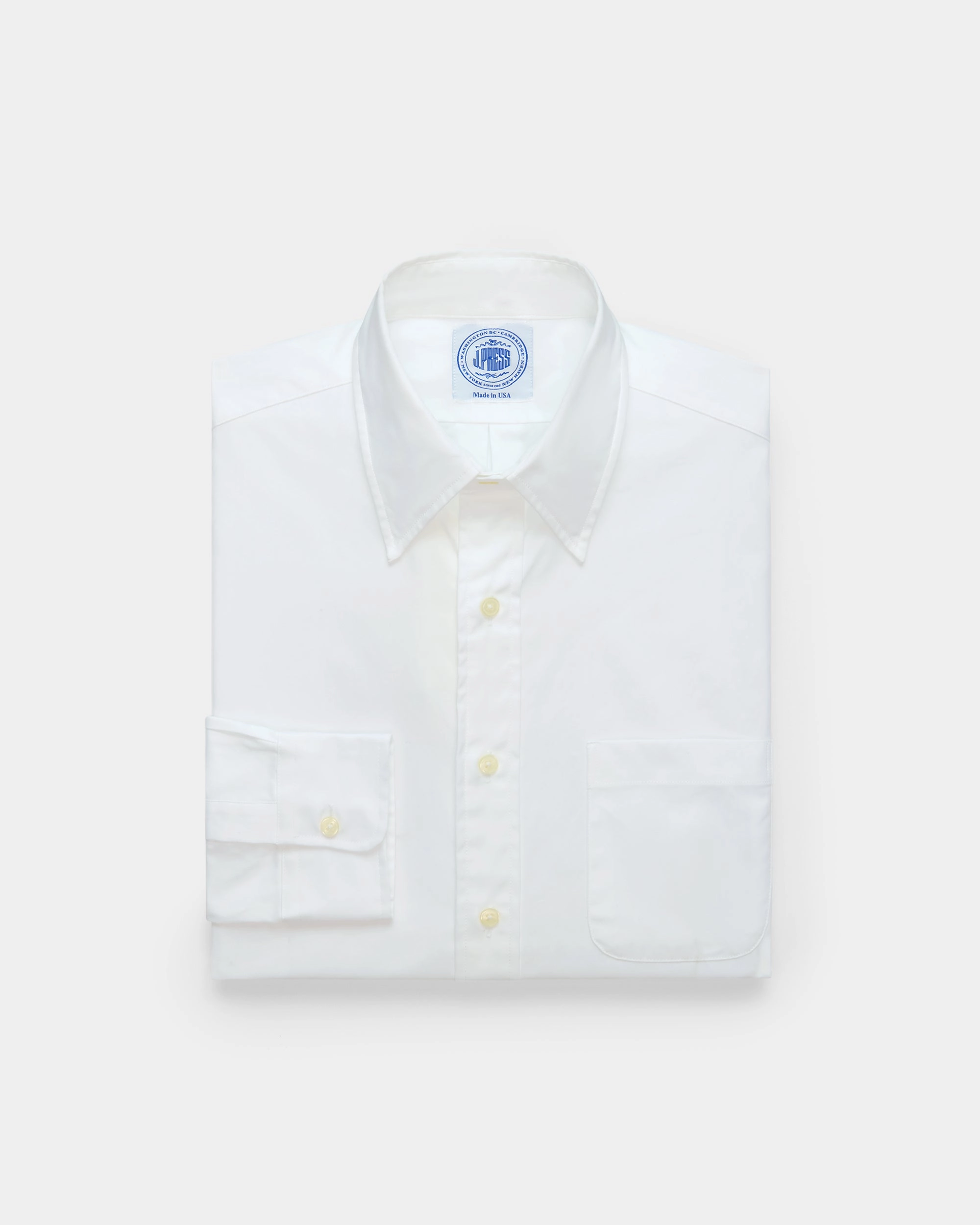 Made-in-USA White Pinpoint Oxford Point Collar Shirt - Classic Fit Button-up Athleisure Trend