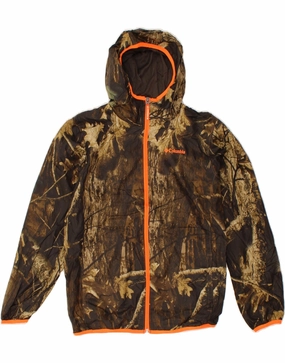 COLUMBIA Boys Abstract Pattern Rain Jacket 14-15 Years Large Brown Durable Outerwear
