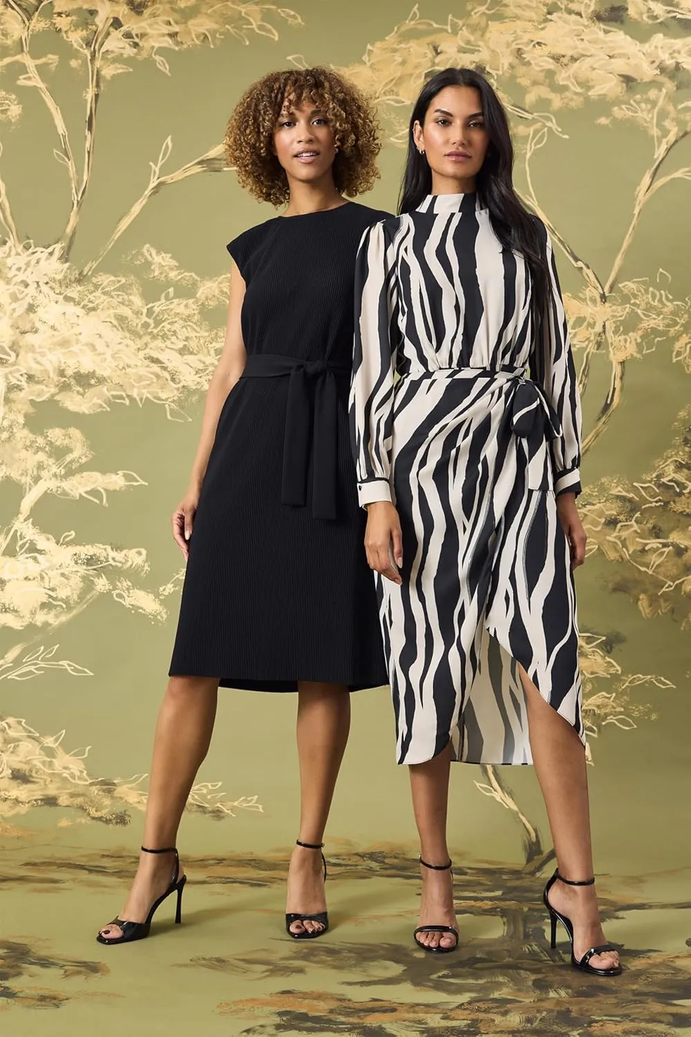 Maggy London Women's Elegant Midi Wrap Long Sleeve High Neck Belted Cocktail Wedding Guest Dresses