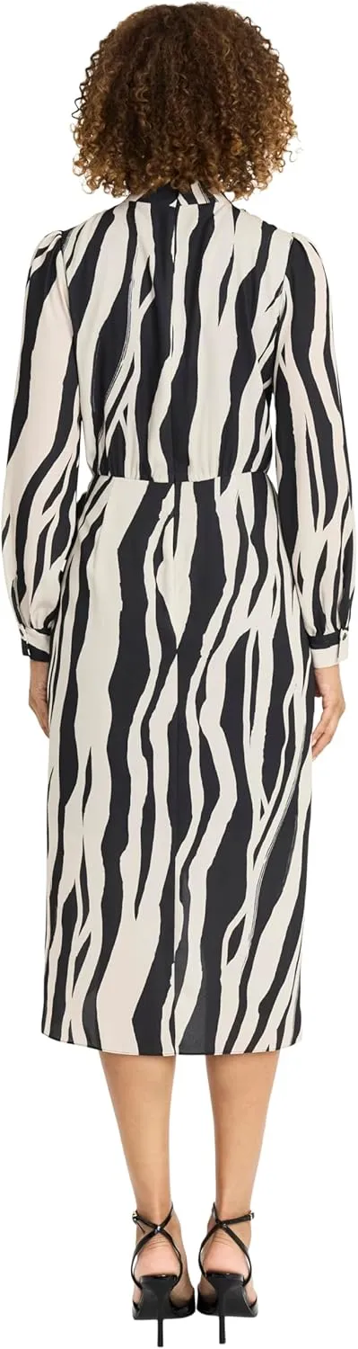 Maggy London Women's Elegant Midi Wrap Long Sleeve High Neck Belted Cocktail Wedding Guest Dresses