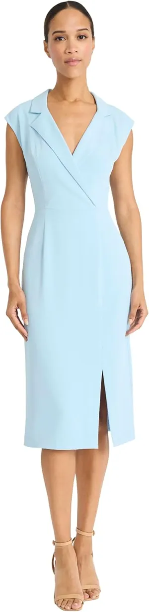 Maggy London Women's Tailored Wrap Midi Deep V-Neck-Sleeveless Professional Wear-Formal Evening Dress