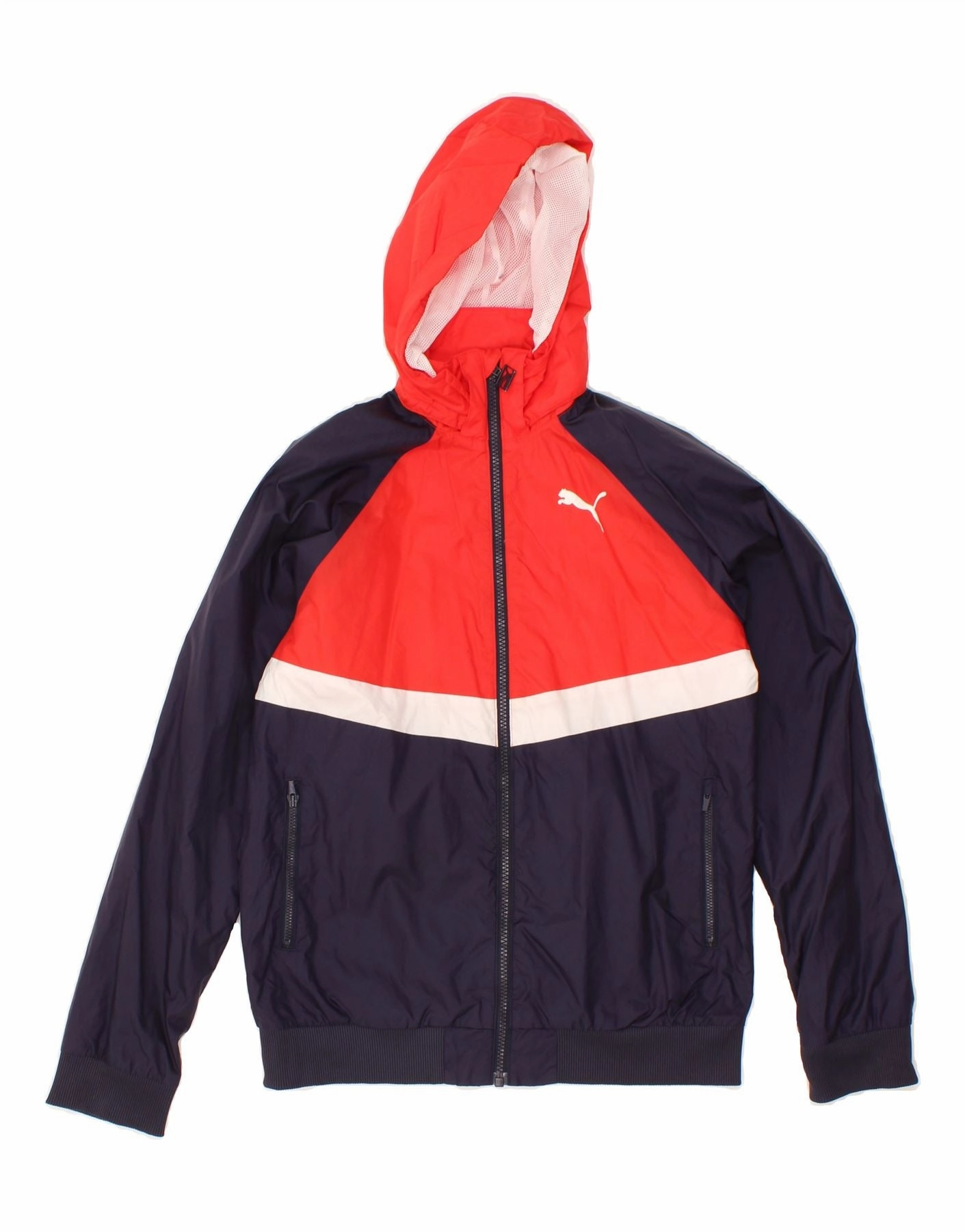 PUMA Boys Hooded Rain Jacket 13-14 Years XL Navy Blue Colourblock shopping