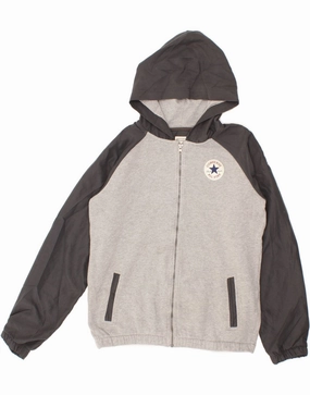 CONVERSE Boys Hooded Bomber Jacket 13-14 Years XL Grey Colourblock Cotton Day To Night Easter wear