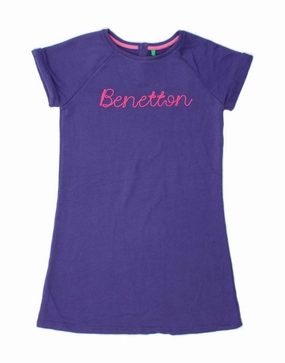 Street Vibe BENETTON Girls Graphic T-Shirt Dress 10-11 Years Medium Purple