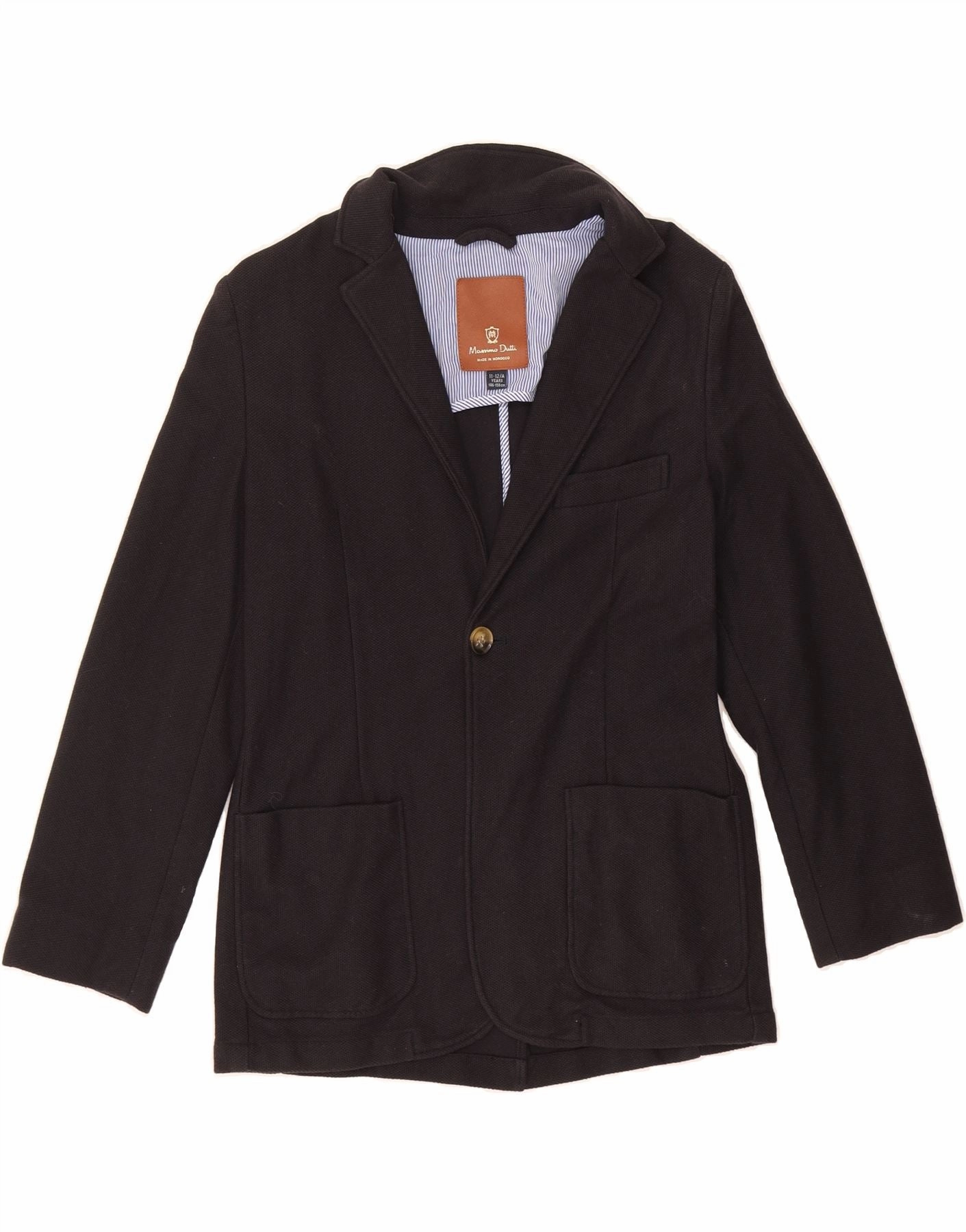 Sports use MASSIMO DUTTI Boys 1 Button Blazer Jacket 11-12 Years Navy Blue Cotton