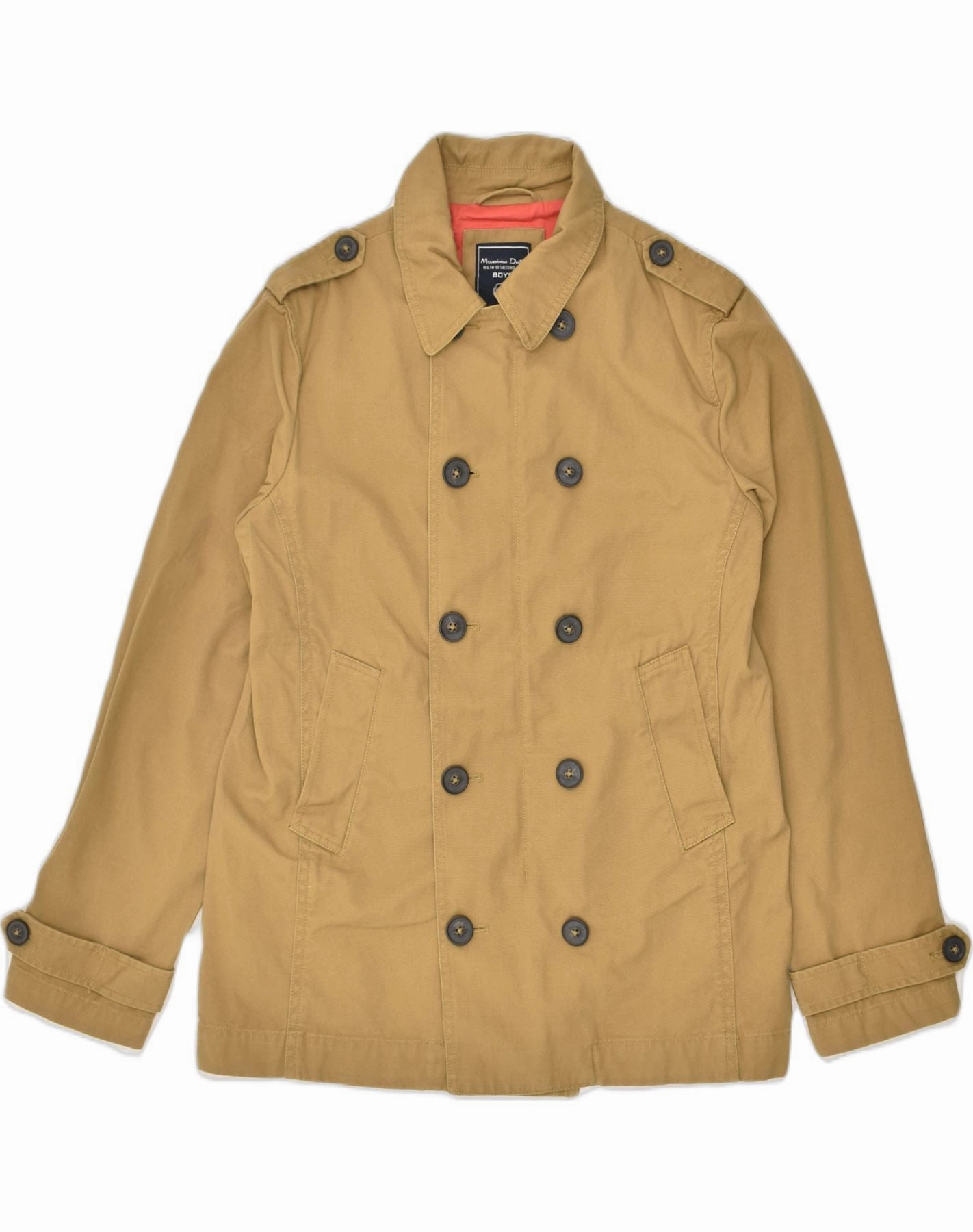 MASSIMO DUTTI Boys Military Jacket 13-14 Years Brown Cotton Lipstick