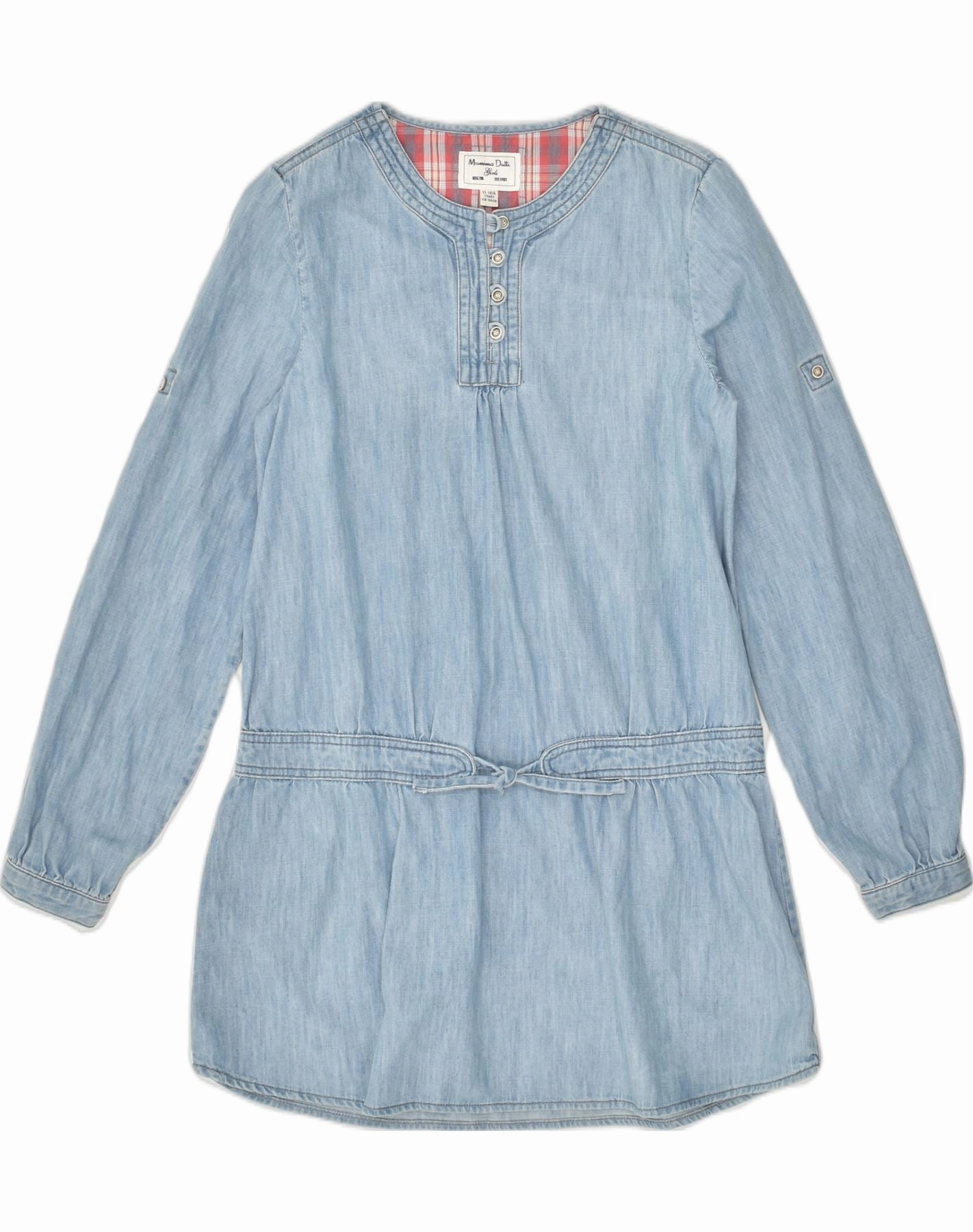MASSIMO DUTTI Girls Denim Dress 13-14 Years Blue Cotton DoubleLayeredMaterial