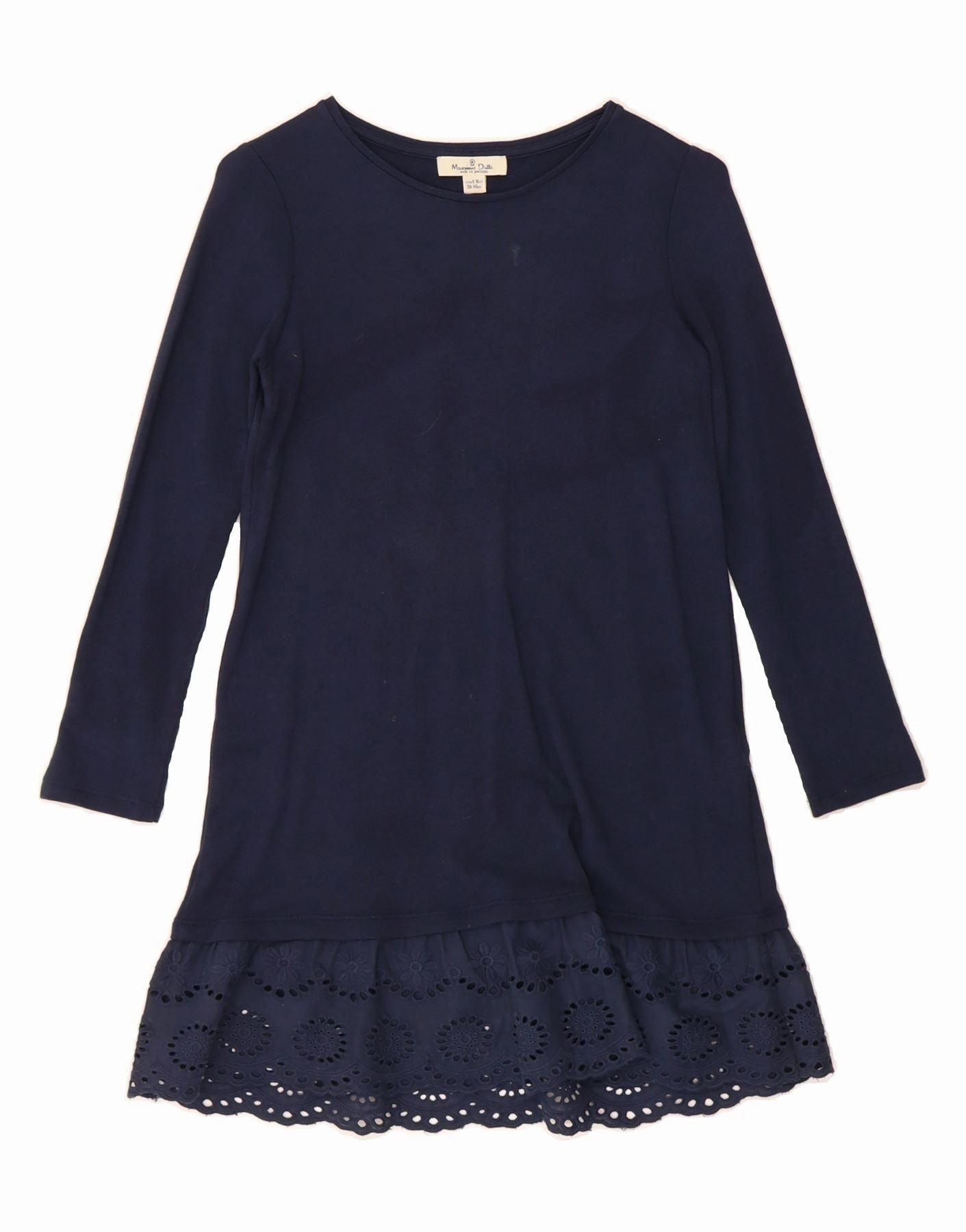 MASSIMO DUTTI Girls Long Sleeve Basic Dress 9-10 Years Navy Blue Cotton Cozy Tones