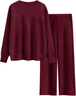 Matching Sets Women Clothing Fuzzy Fleece Pajama Set for Women 2 Piece Winter Lounge Sets