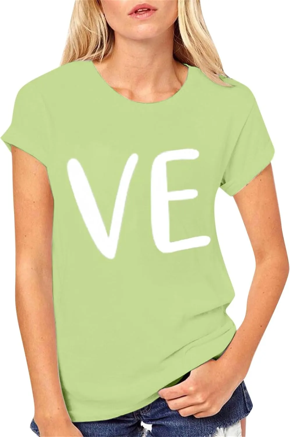 Matching Short Sleeve Shirts for Couples LO VE Letter Print Tops Blouse Matching Couple Valentine's Day T-Shirt