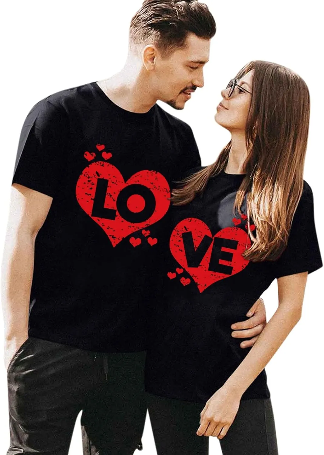 Matching T Shirts for Couples LO VE Print Short Sleeve Tops Blouse Matching Couple Set Outfits His & Hers T-Shirts