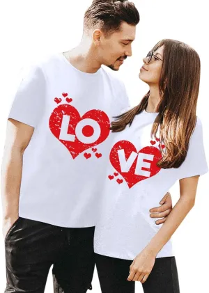 Matching T Shirts for Couples LO VE Print Short Sleeve Tops Blouse Matching Couple Set Outfits His & Hers T-Shirts