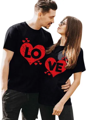 Matching T Shirts for Couples LO VE Print Short Sleeve Tops Blouse Matching Couple Set Outfits His & Hers T-Shirts