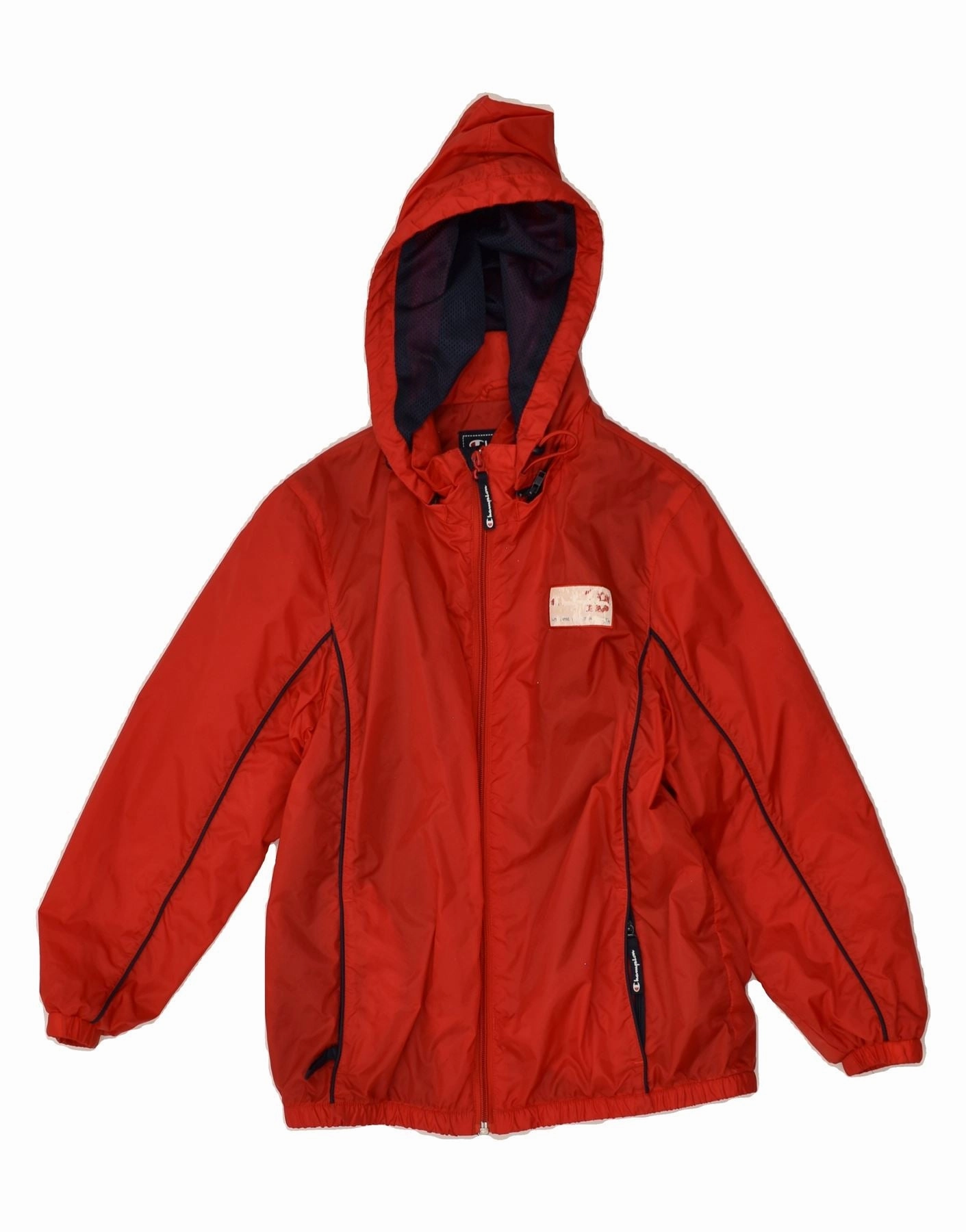 CHAMPION Boys Hooded Rain Jacket 9-10 Years Medium Red Nylon Chill Proof