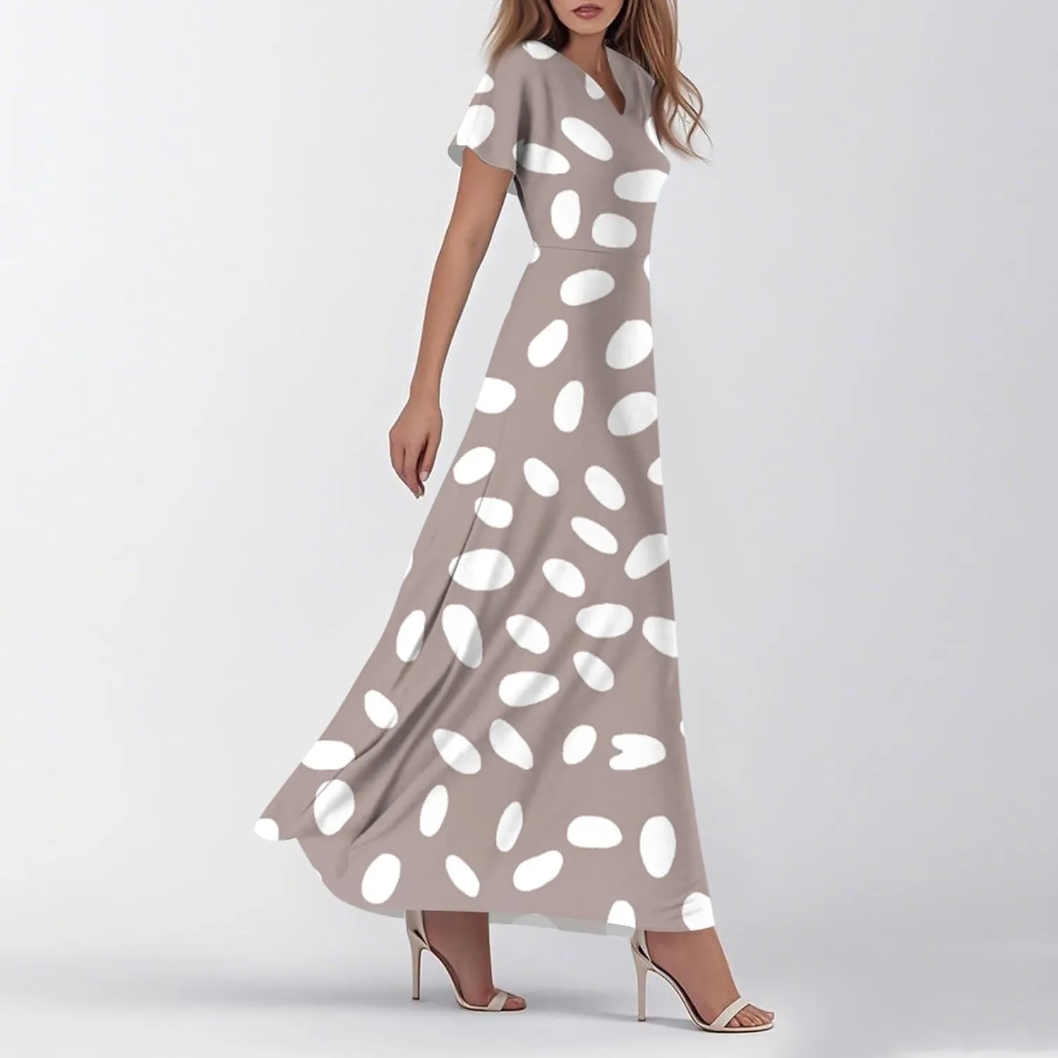 Maxi Dresses for Women,2025 Summer Trendy Floral Boho Dress,Casual V Neck Short Sleeve Chiffon Flowy Beach Dress