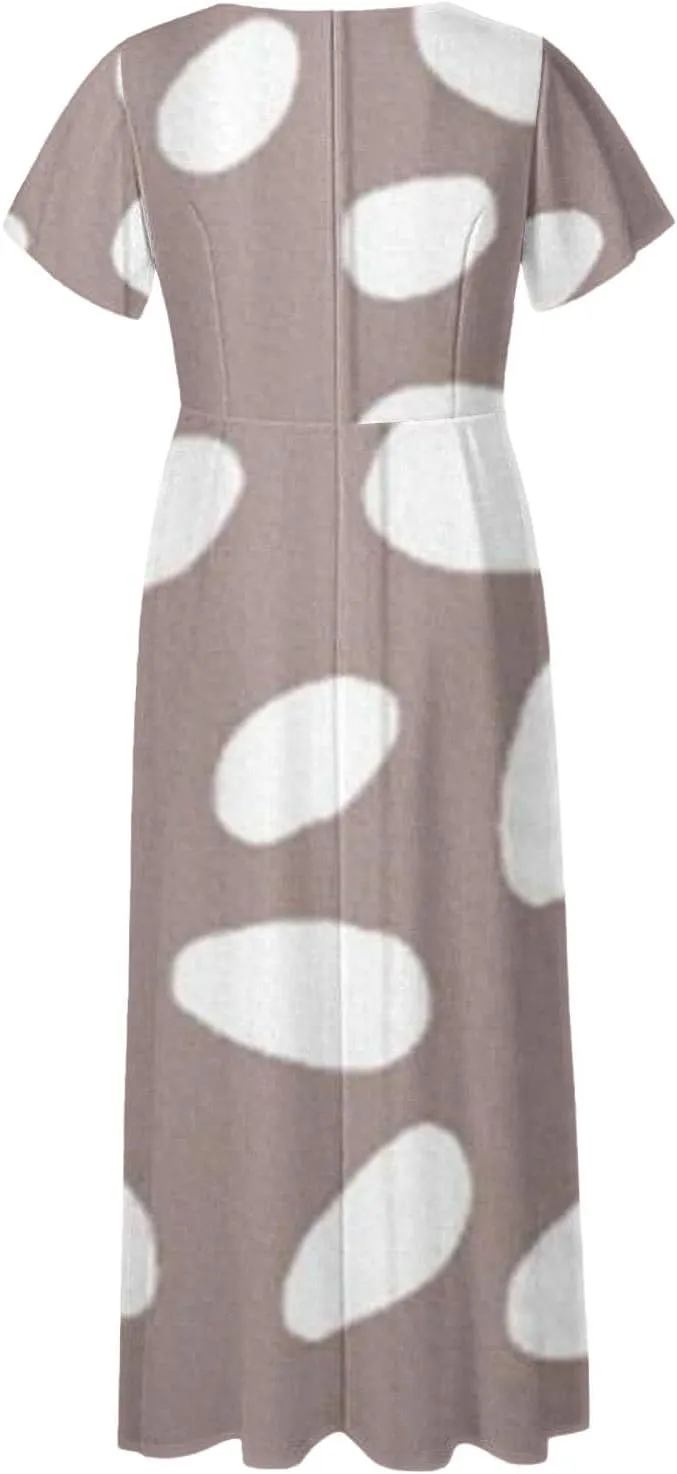 Maxi Dresses for Women,2025 Summer Trendy Floral Boho Dress,Casual V Neck Short Sleeve Chiffon Flowy Beach Dress
