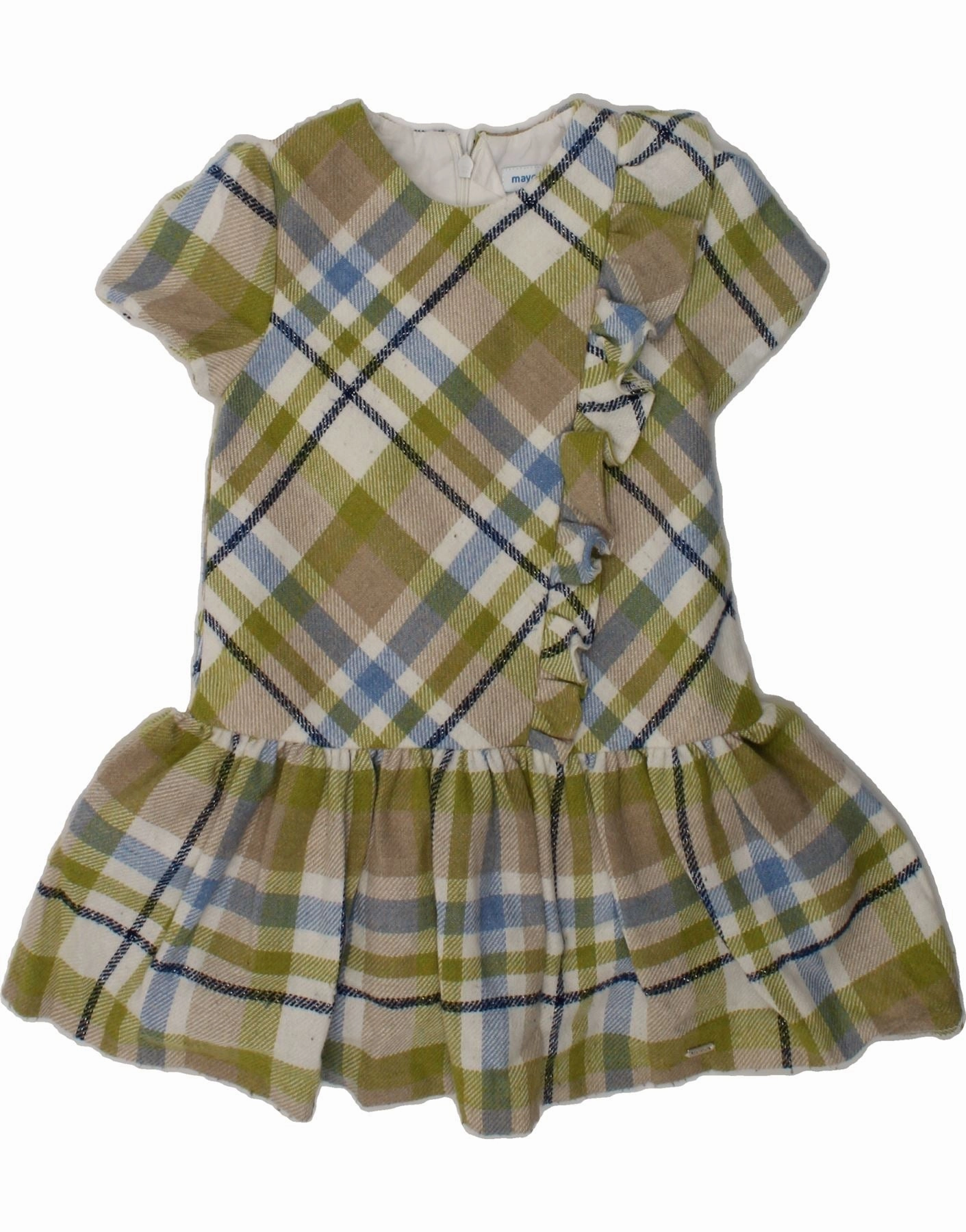 Feminine Touch MAYORAL Girls Short Sleeve Drop Waist Dress 2-3 Years Green Check