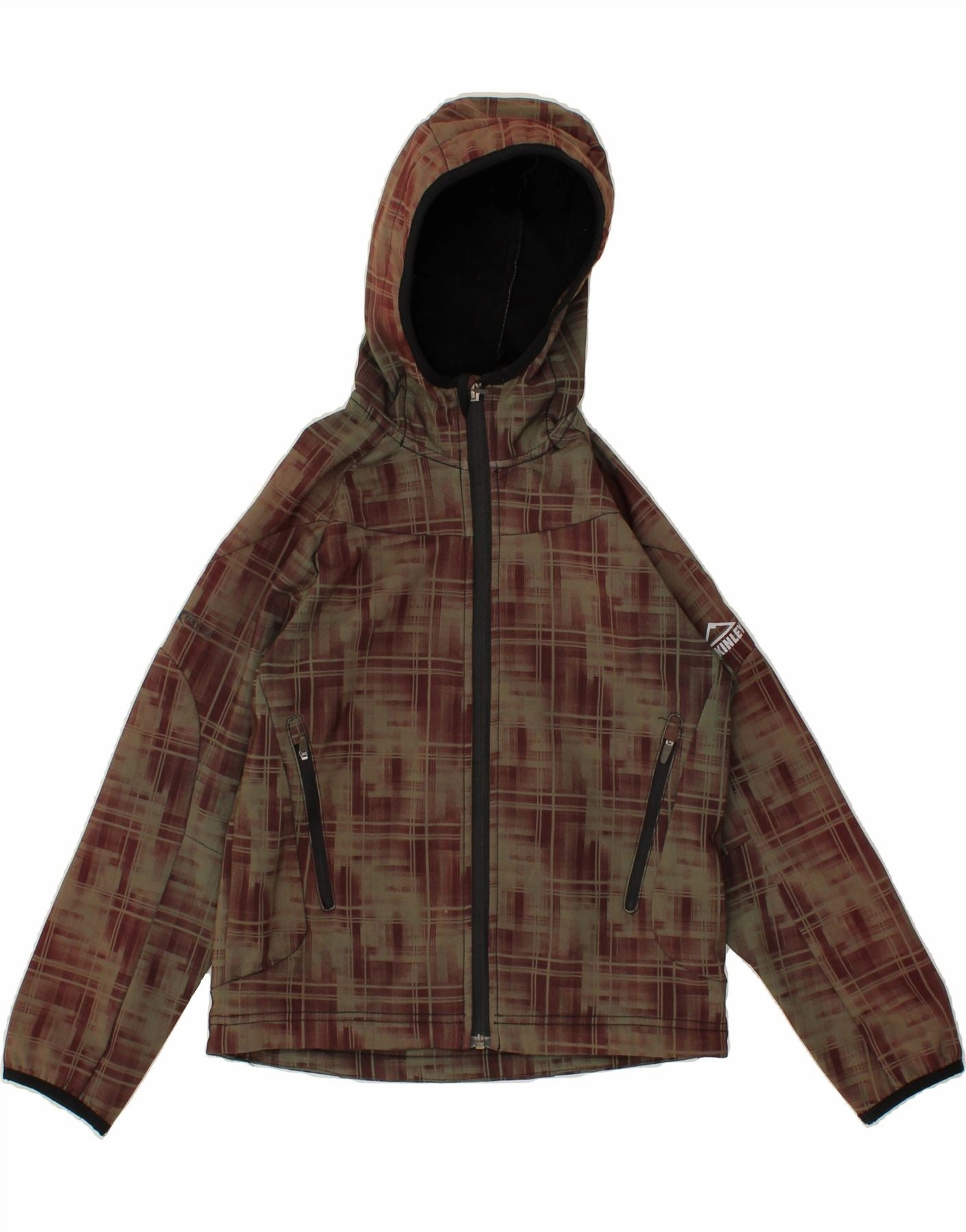 MCKINLEY Boys Graphic Hooded Windbreaker Jacket 9-10 Years Khaki Geometric Anti Slip Collar