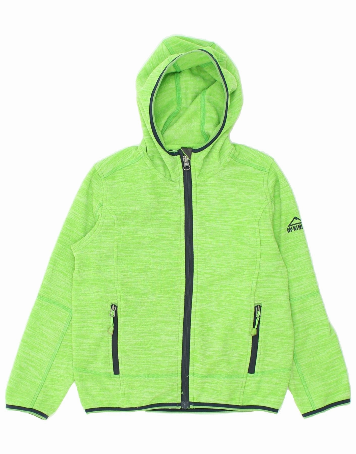 MCKINLEY Boys Hooded Fleece Jacket 7-8 Years Green Pinstripe Polyester NonRestrictive Armholes