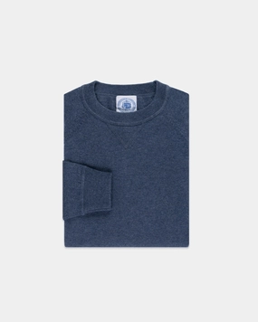 Medium Blue Cotton/Wool Crewneck Sweatshirt - Trim Fit Stylish Knit Layer All-Purpose Knit