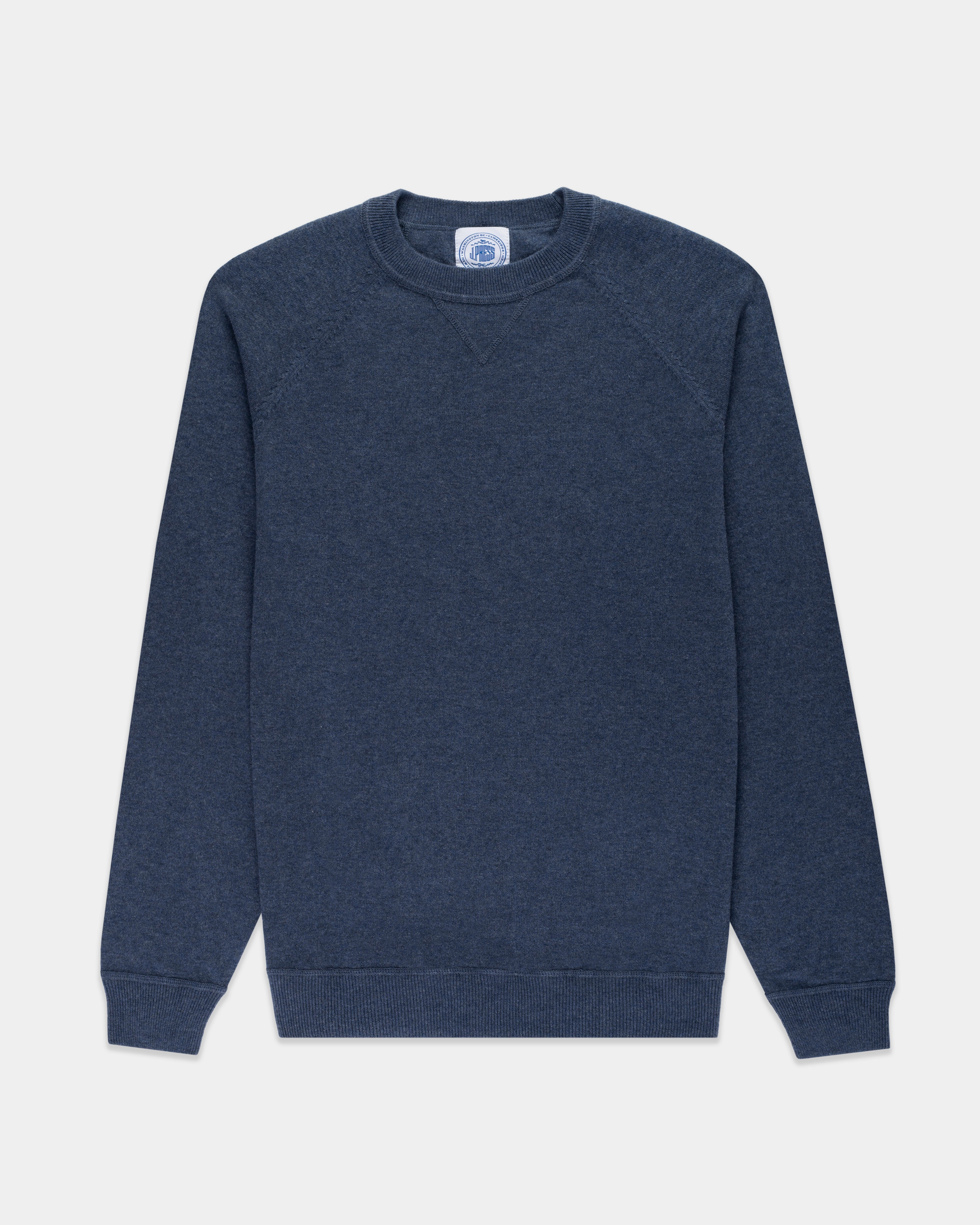 Medium Blue Cotton/Wool Crewneck Sweatshirt - Trim Fit Winter Wear
