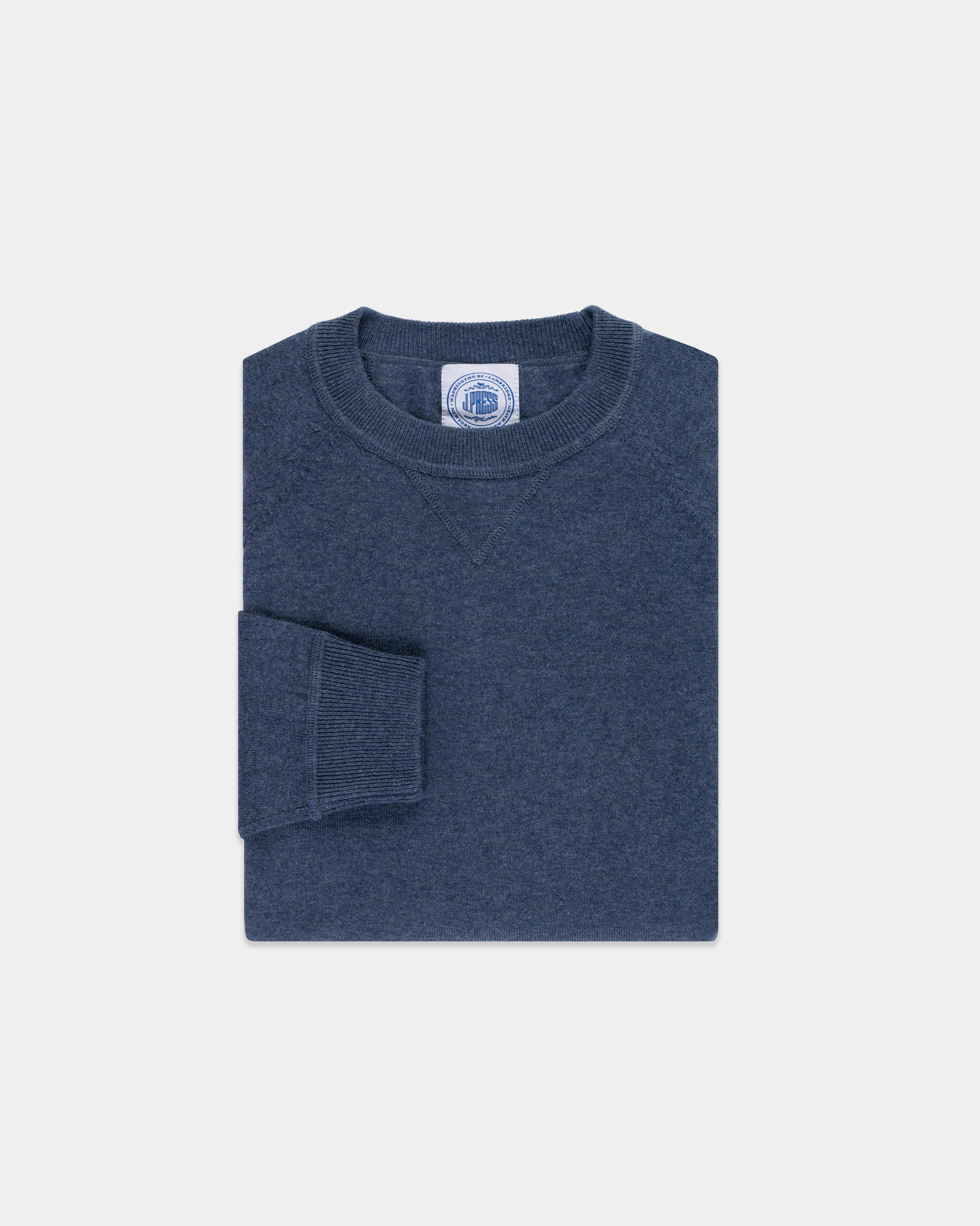 Medium Blue Cotton/Wool Crewneck Sweatshirt - Trim Fit Stylish Knit Layer All-Purpose Knit