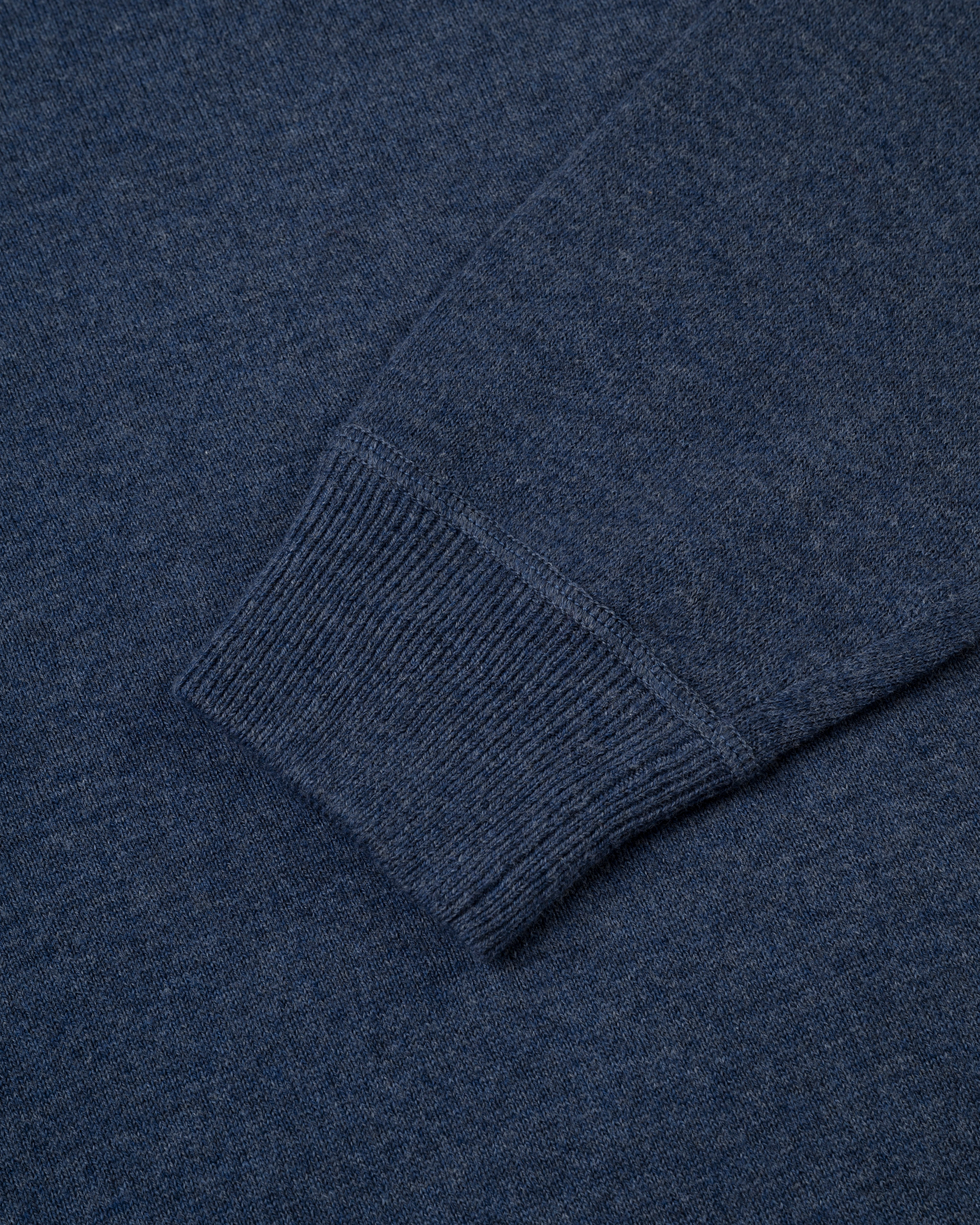 Chilly Weather Medium Blue Cotton/Wool Crewneck Sweatshirt - Trim Fit