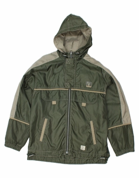 Trust VINTAGE Boys Hooded Rain Jacket 13-14 Years Khaki Colourblock Polyamide